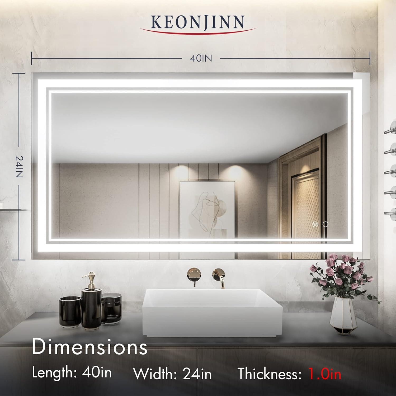 Keonjinn 84 x 32 Inch LED Bathroom Mirror with Lights 3 Color Temperature Frontlit Oversized Vanity Mirror Wall Mounted Anti-Fog, UL Listed LED Driver, Tempered Glass Dimmable Lighted Bathroom Mirror