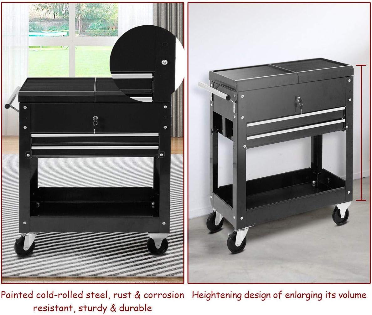Kepooman Storage Cabinet,Garage Cabinet, Storage Cabinet, Rolling Mechanics Tool Cart Slide Top Utility Storage Cabinet Organizer 2 Drawers