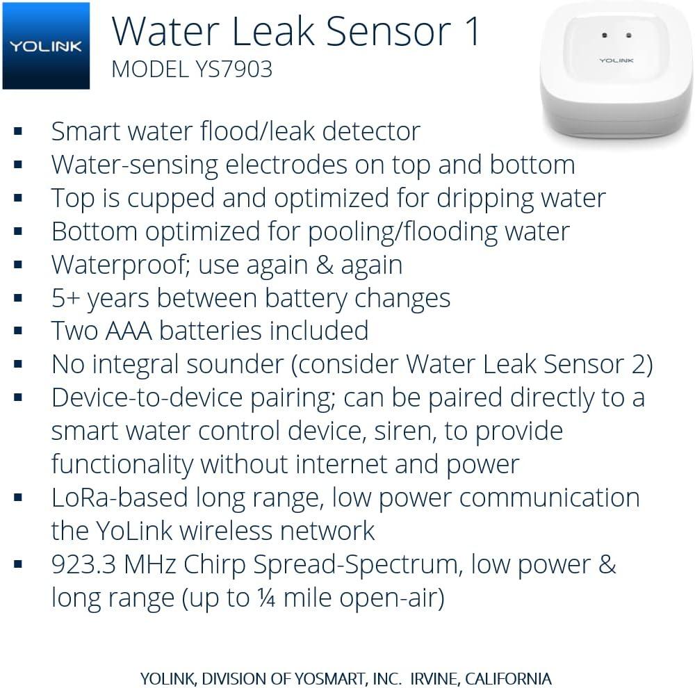 YoLink Smart Water Leak Sensor, 1/4 mile Range White Smart Household Water Sensor 3 Pack