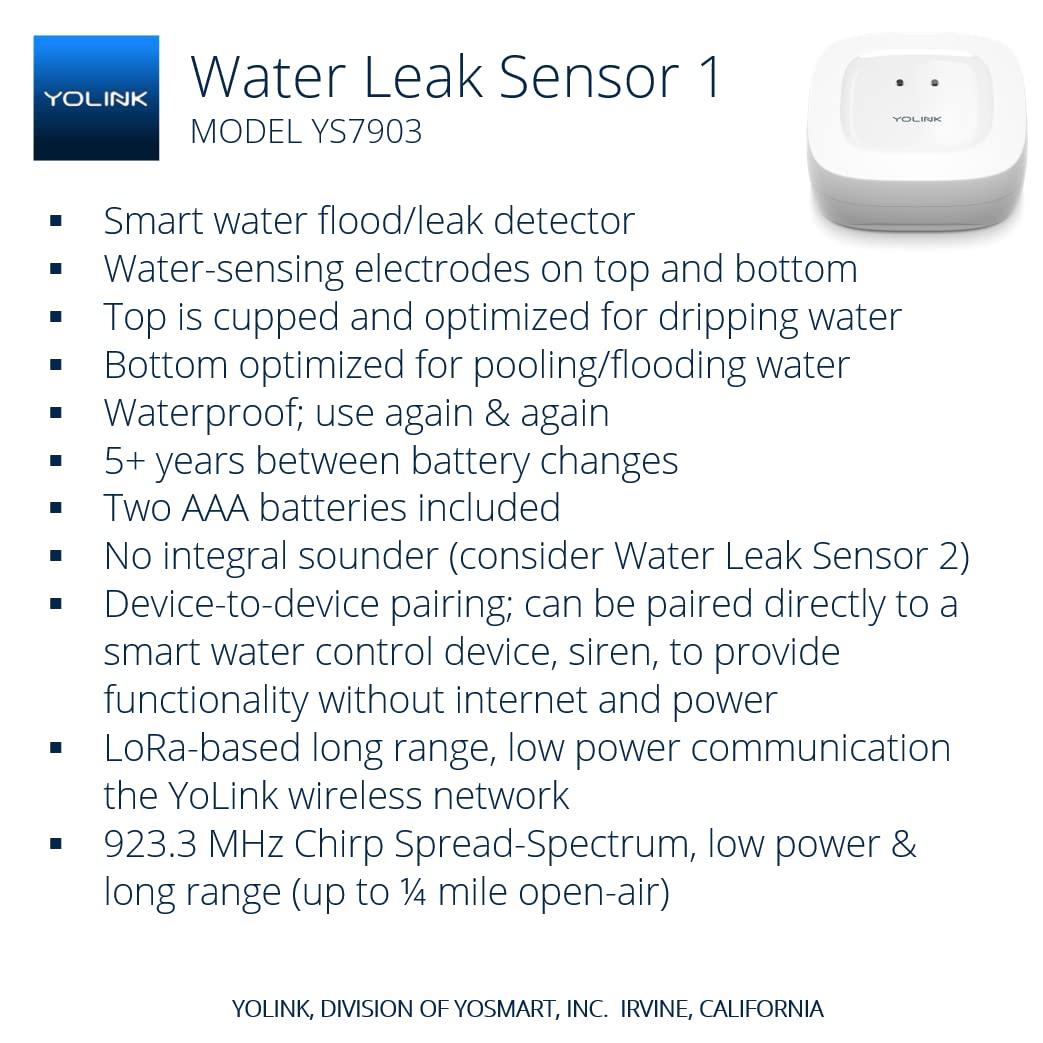 YoLink Sensor de Fugas de Agua Inteligente Alcance de 1/4 de Milla, Sensor de Agua Doméstico Inteligente Blanco, Paquete de 3