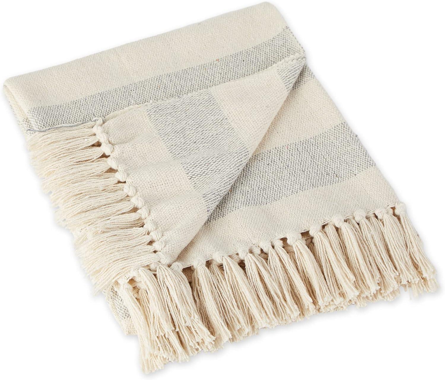 Cotton Sherpa Reversible Fringe Throw Blanket 50" x 60" - Gray and Off-White