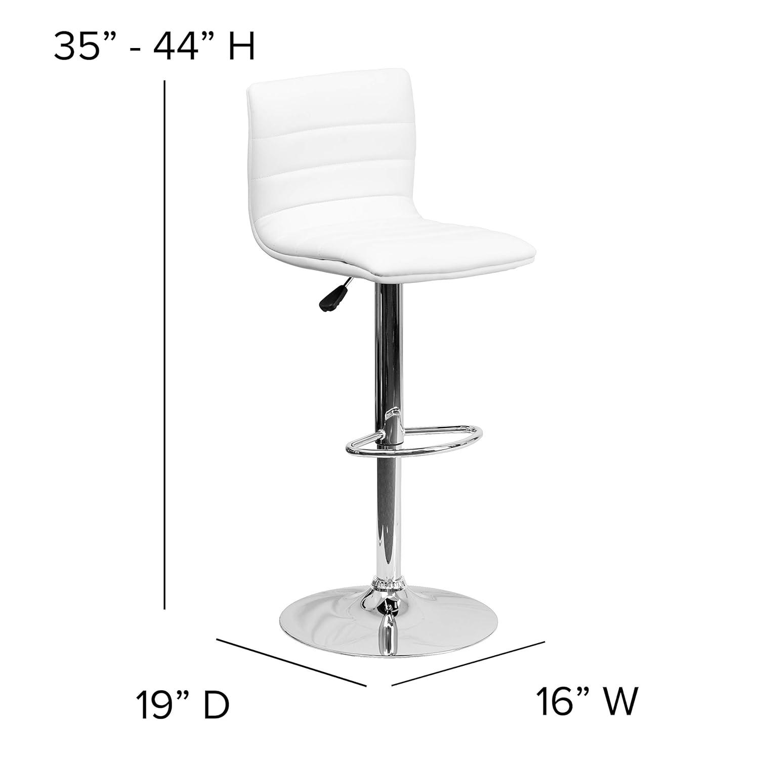 Flash Furniture Modern White Vinyl Adjustable Bar Stool with Back, Counter Height Swivel Stool with Chrome Pedestal Base