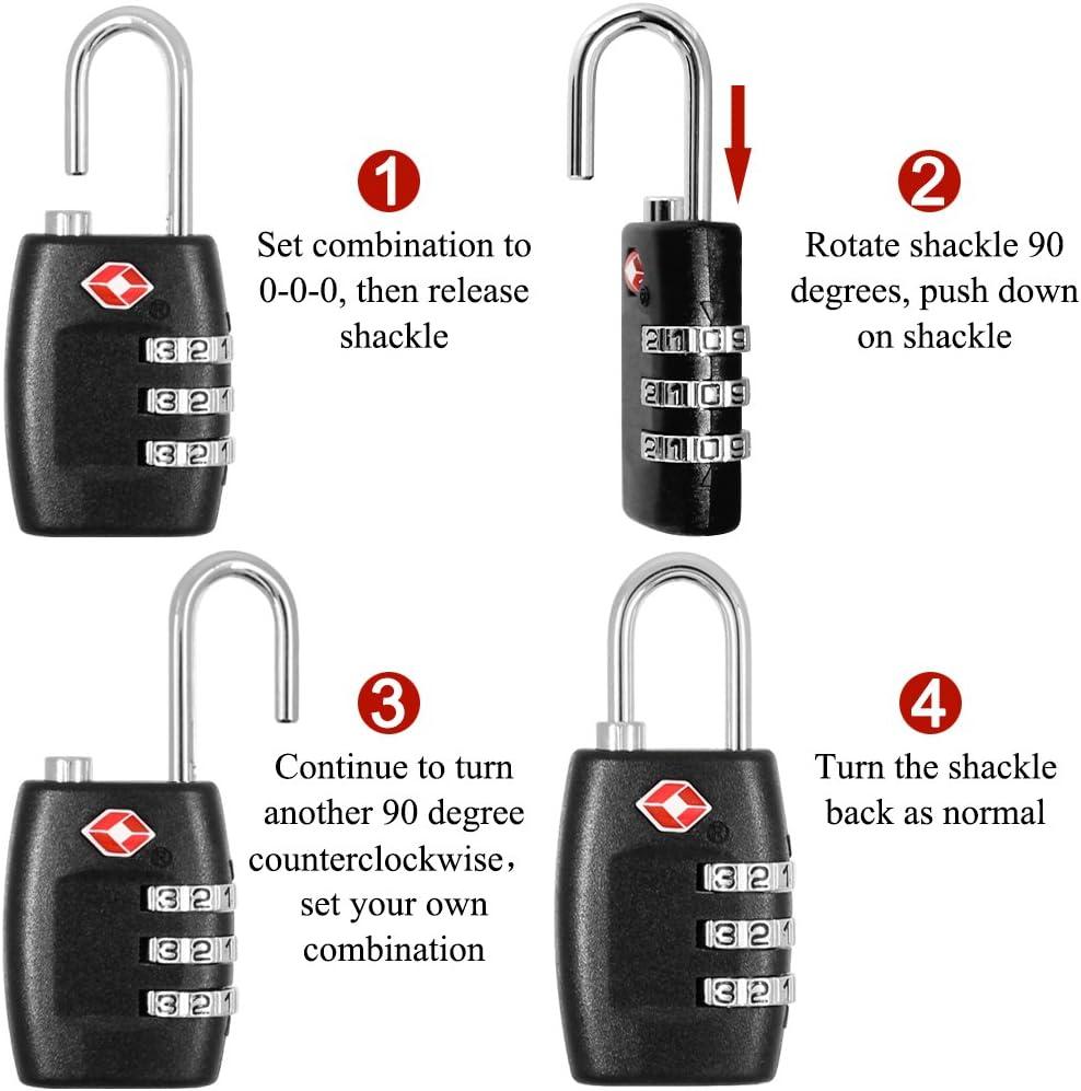 TSA Approved Black 3-Dial Lock with Multicolor Stainless Steel Tethers