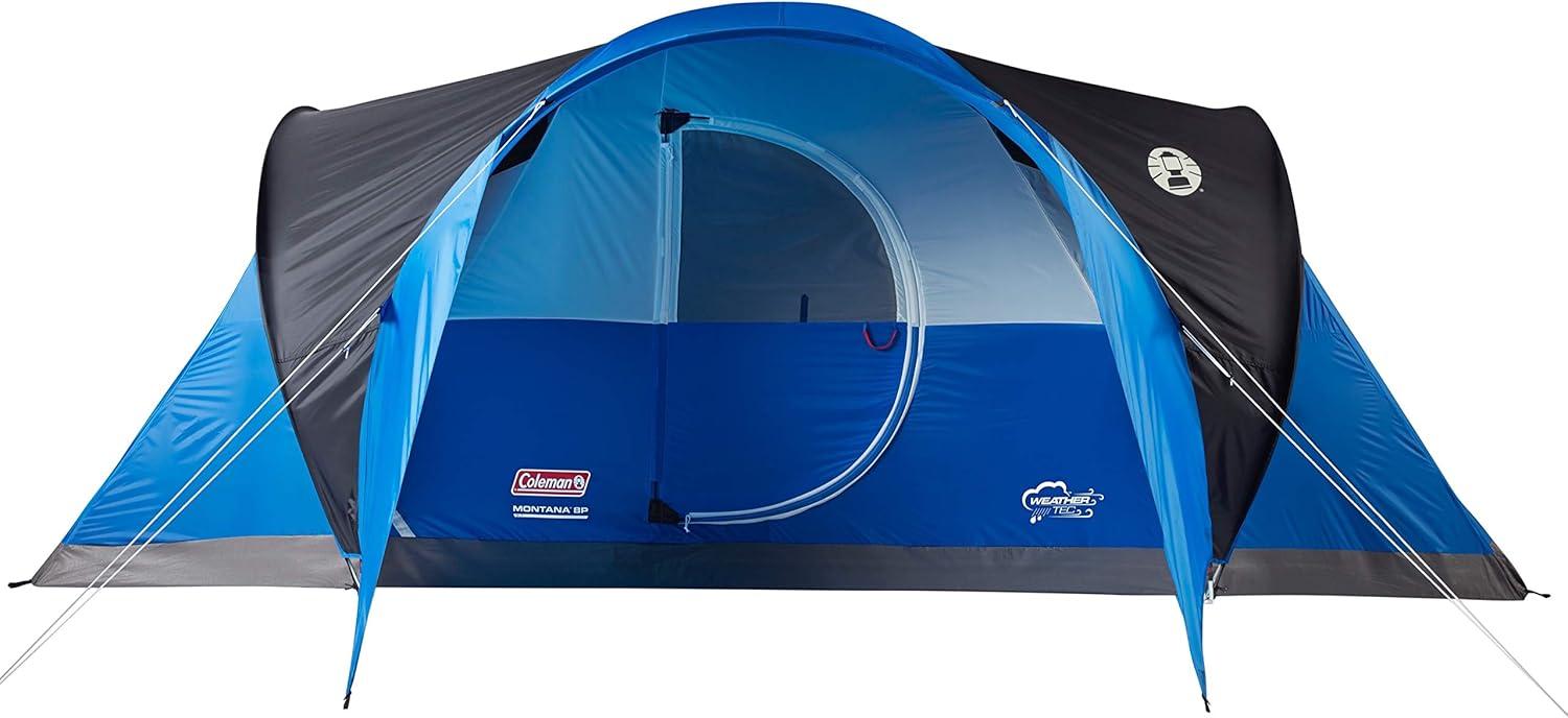 Coleman Montana Spacious 8 Person Cabin Camping Tent w/ Hinged Door, Blue