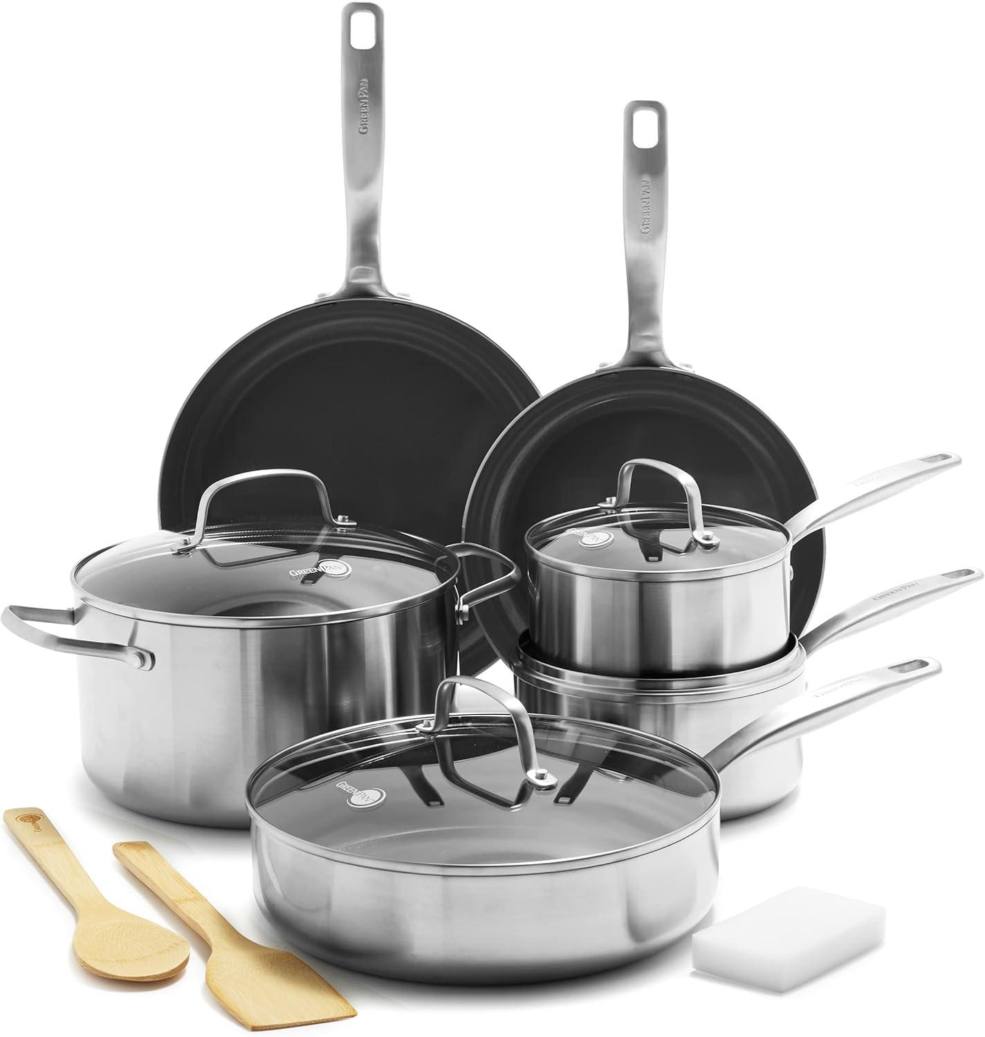 GreenPan Chatham 13pc Tri-Ply Stainless Steel Healthy Ceramic Nonstick Cookware Set