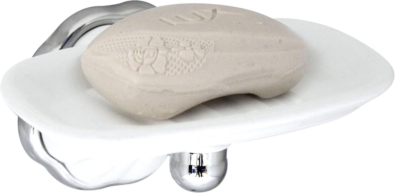 FLORA 4 Piece Bathroom Accessories Set in White Porcelain and Polished Chrome
