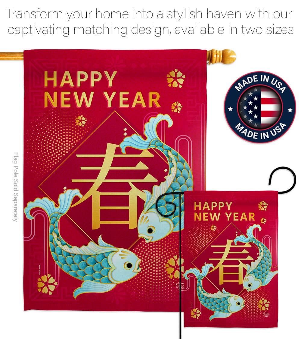 Spring Chinese New Year Garden Flag Home Decor Banner Wall Art Patio Lawn Front Porch Room Small Outdoor Tapestry Yard Sign Lunar New Year Gifts Chinese Decorations Made in USA