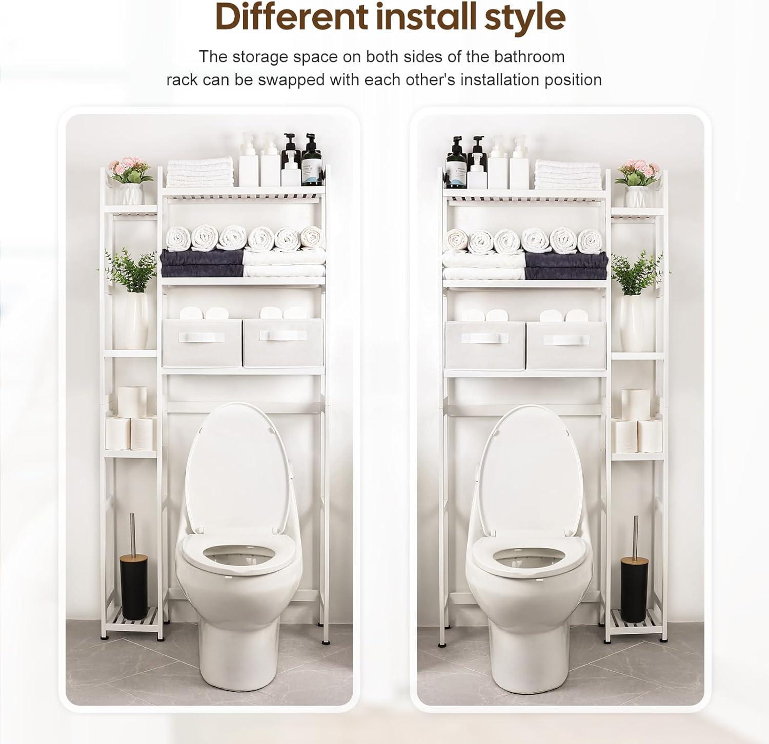 White Bamboo Adjustable Over-the-Toilet Storage Rack