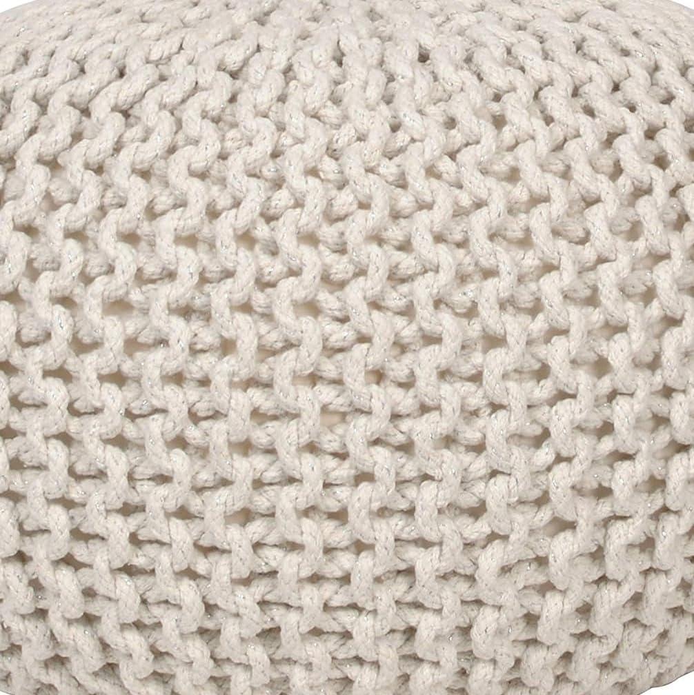 Decor Therapy Lurex Yarn Round Pouf, Off-White