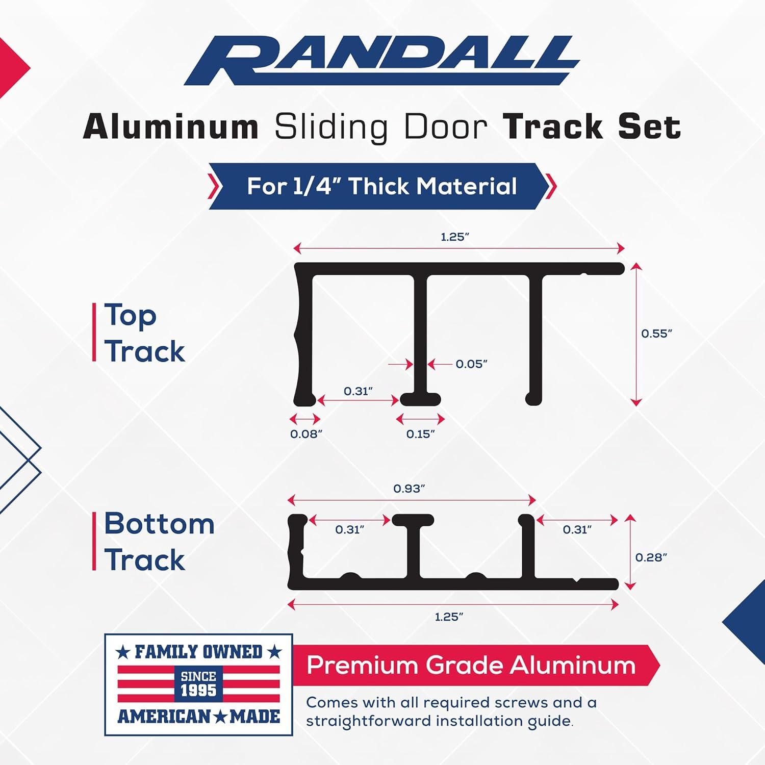 Premium 1/4" Aluminum Sliding Door Track with Installation Screws