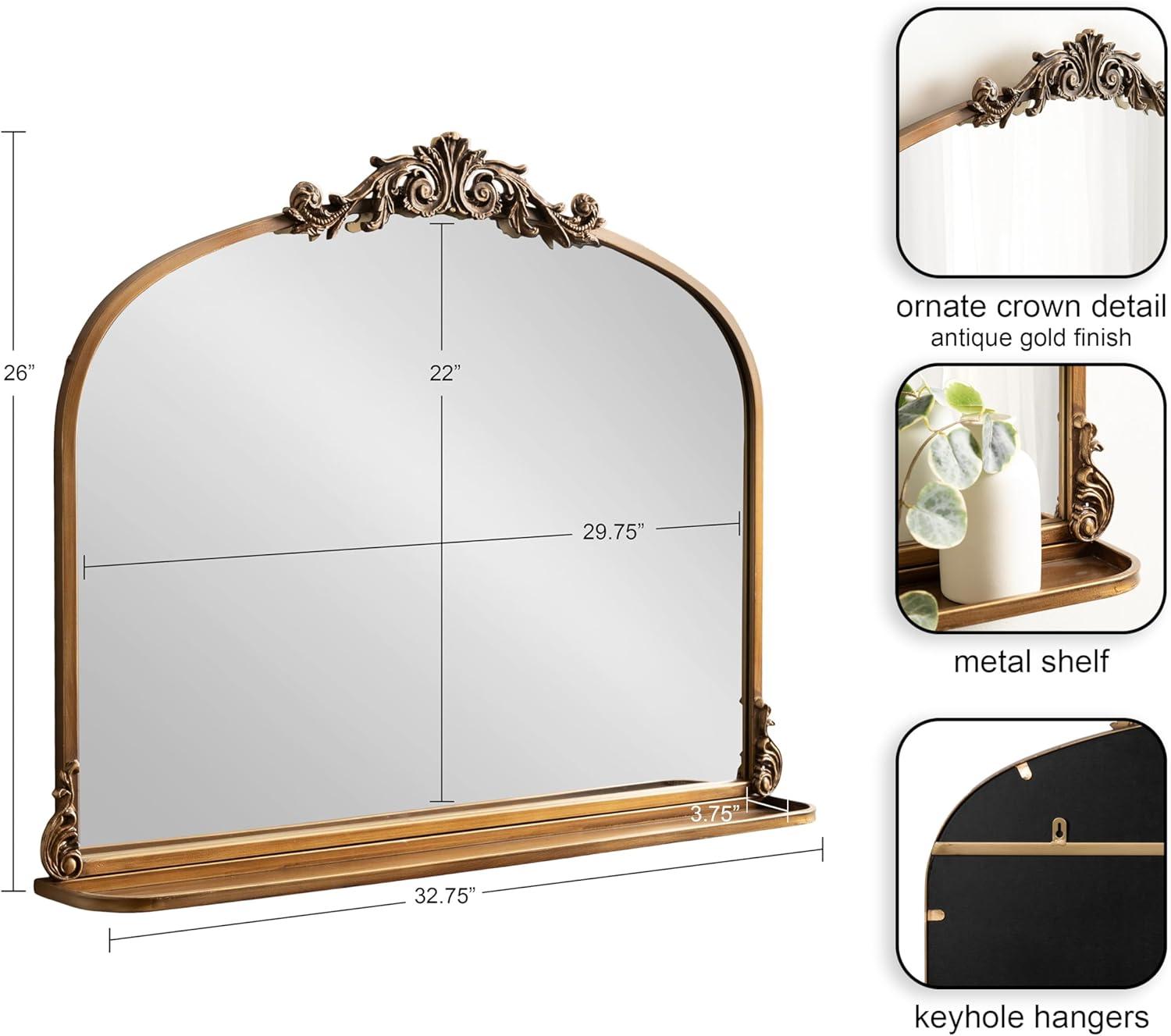 Kate & Laurel All Things Decor 33"x26" Arendahl Traditional Arch Mirror with Shelf