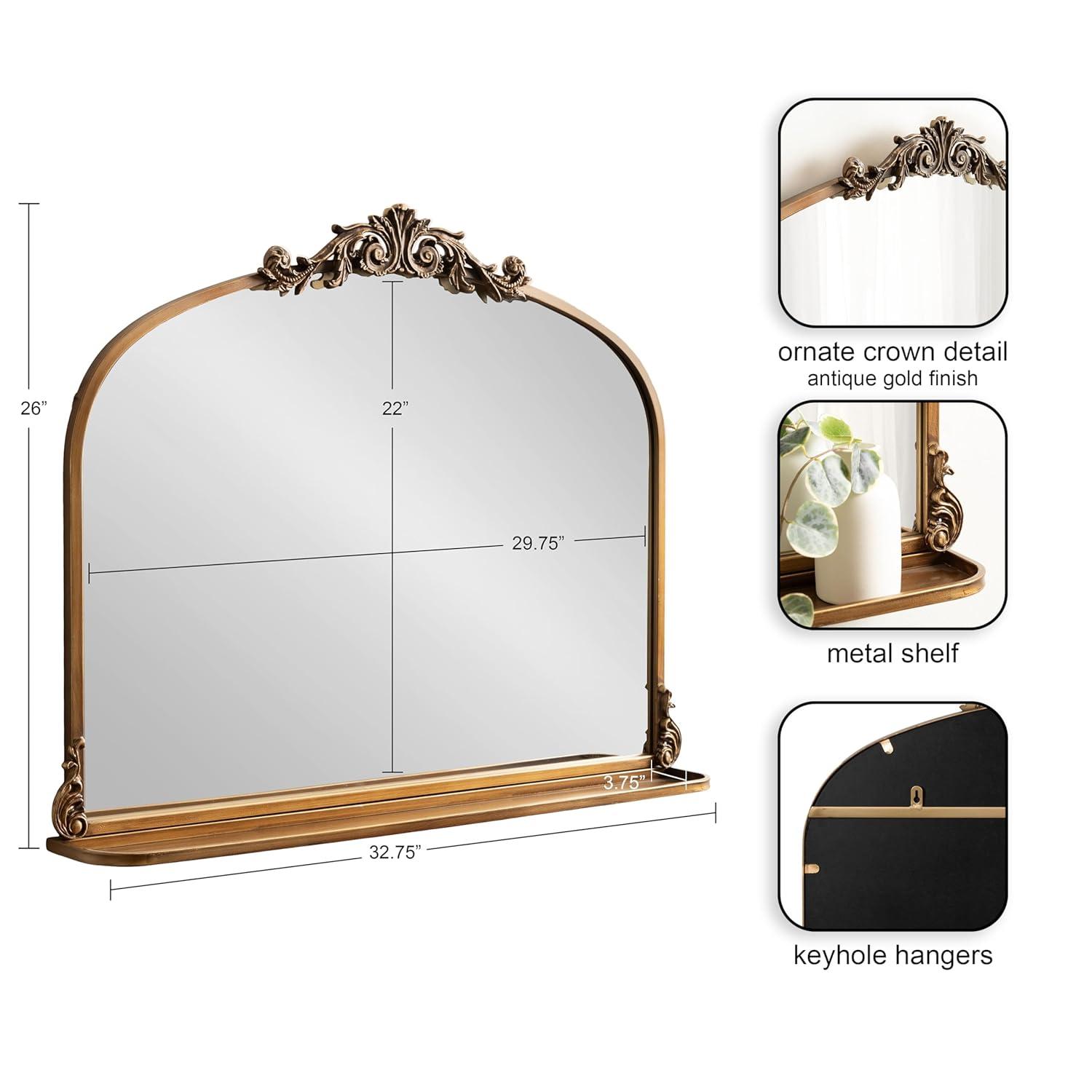 Kate & Laurel All Things Decor 33"x26" Arendahl Traditional Arch Mirror with Shelf Gold