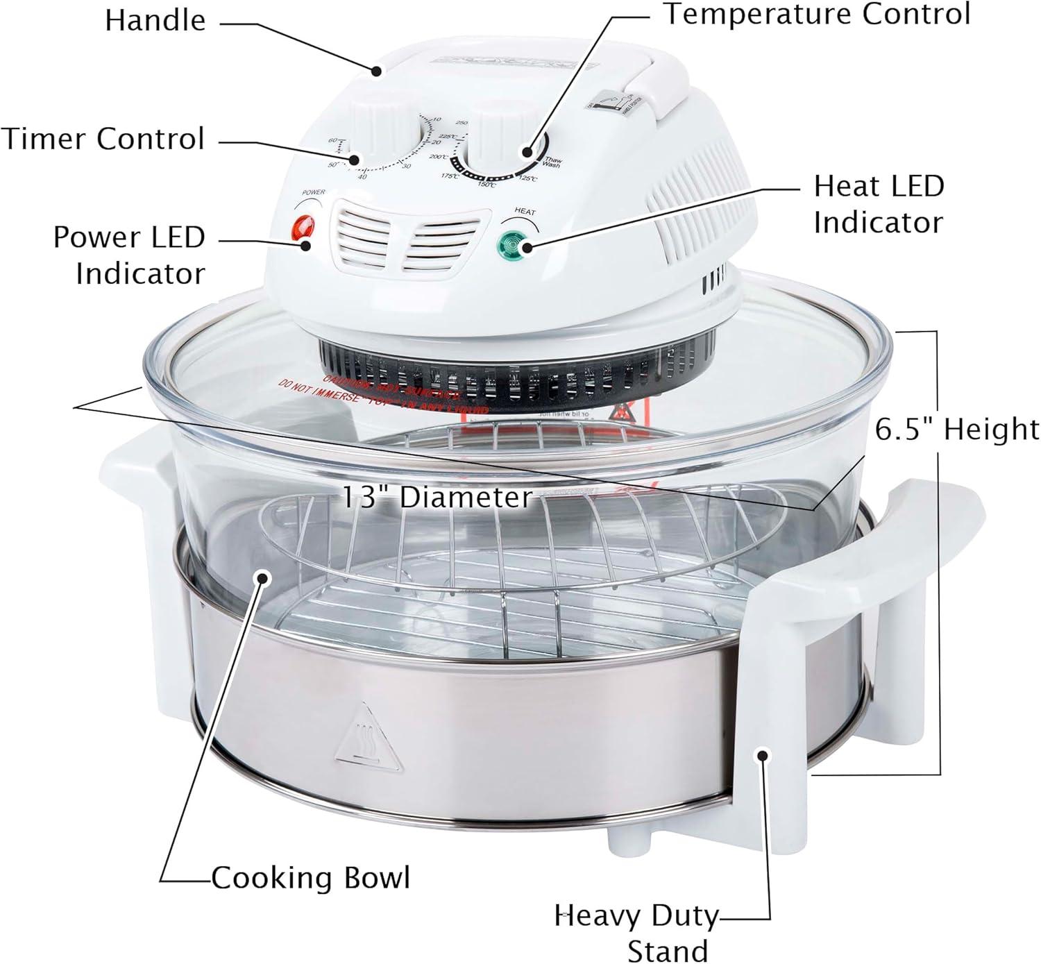 Classic Cuisine Halogen Oven Air Fryer - 12 to 17Qt Glass Air Fryer (White)