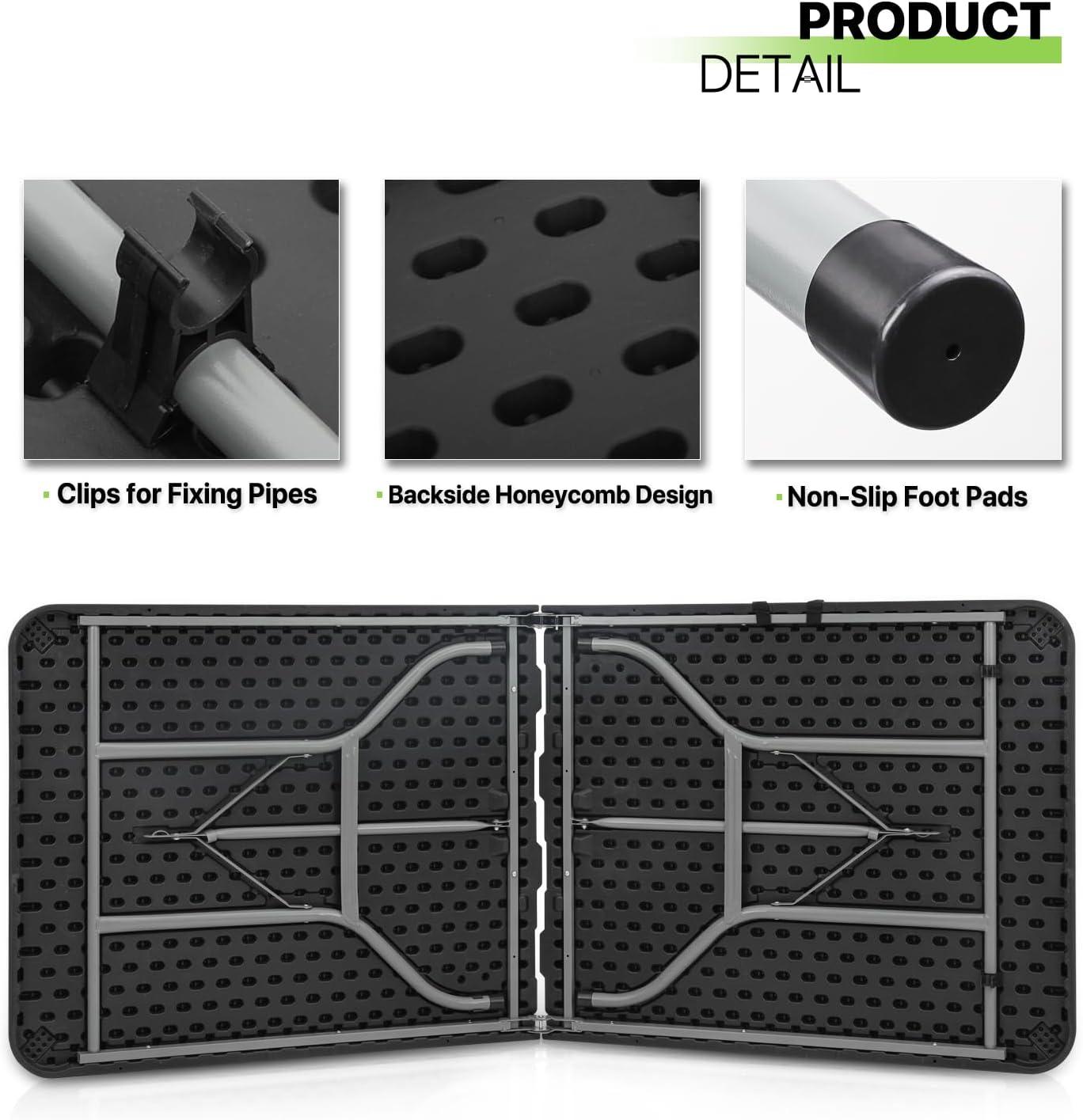 Plastic Folding Card Table, Indoor Outdoor Portable Picnic Table with Carrying Handle for Camping