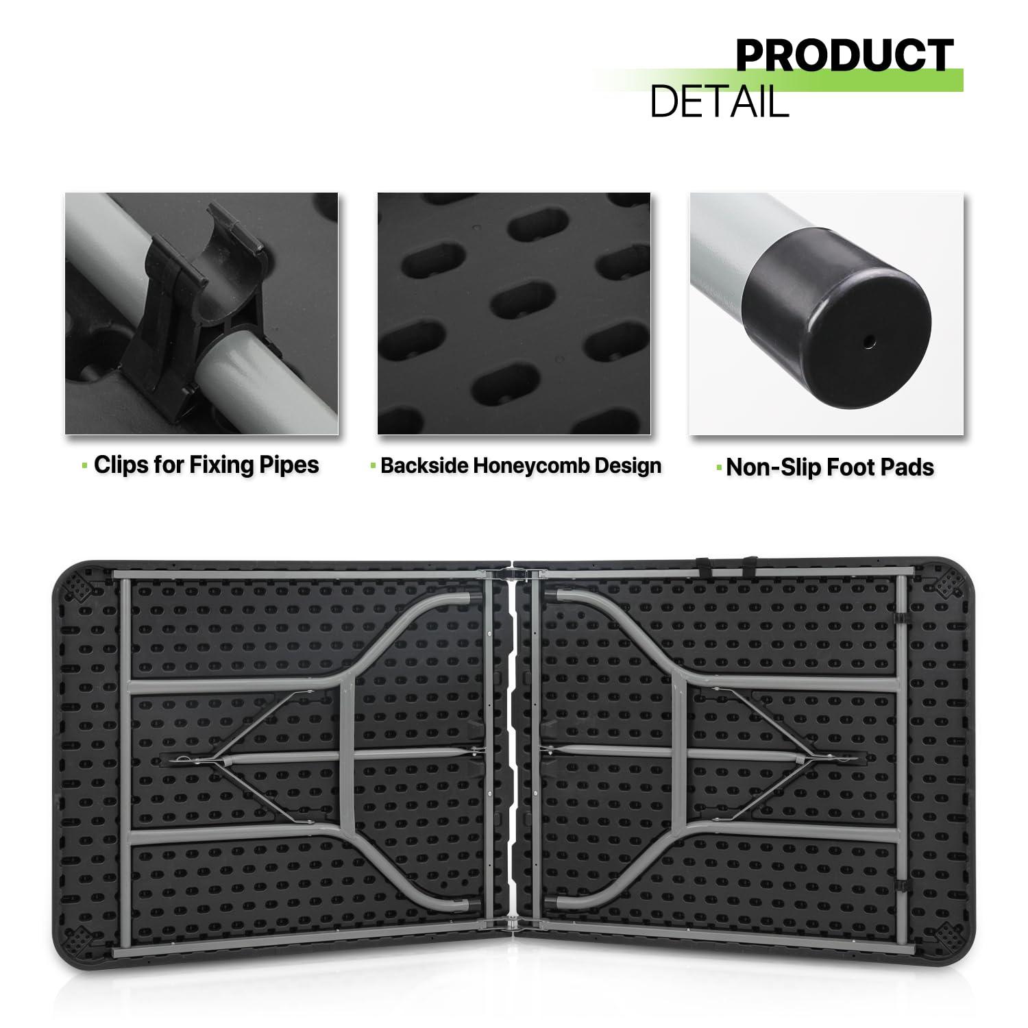 Plastic Folding Card Table, Indoor Outdoor Portable Picnic Table with Carrying Handle for Camping