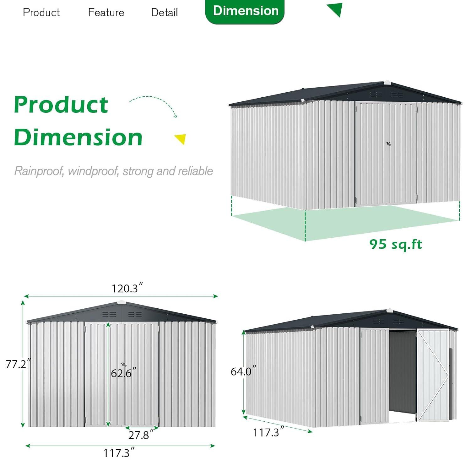 AECOJOY 5' x 3' Outdoor Metal Storage Shed with Lockable Door for Backyard in Green