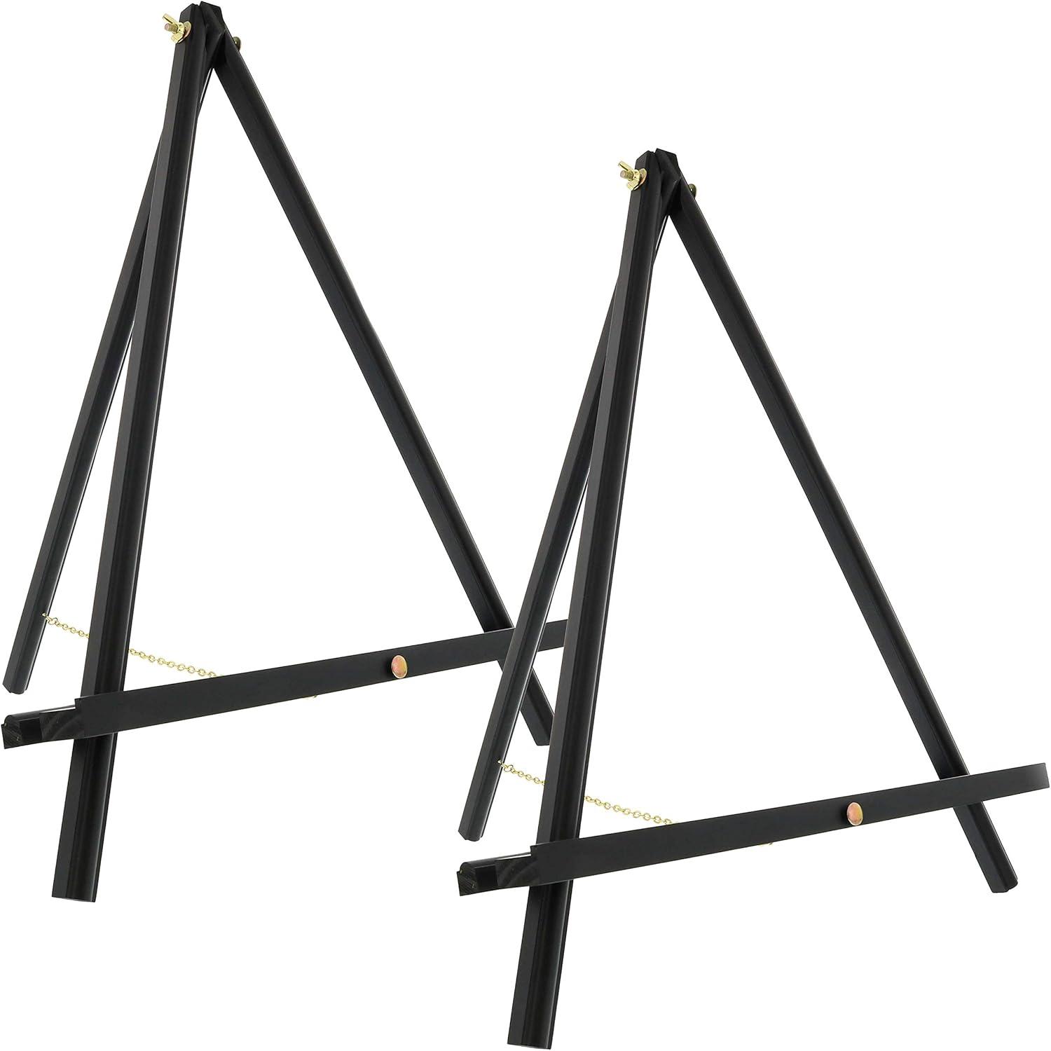 U.S. Art Supply 20" Black Wood Display Stand A-Frame Artist Easel (Pack of 2) - Adjustable Wooden Tripod Tabletop Holder