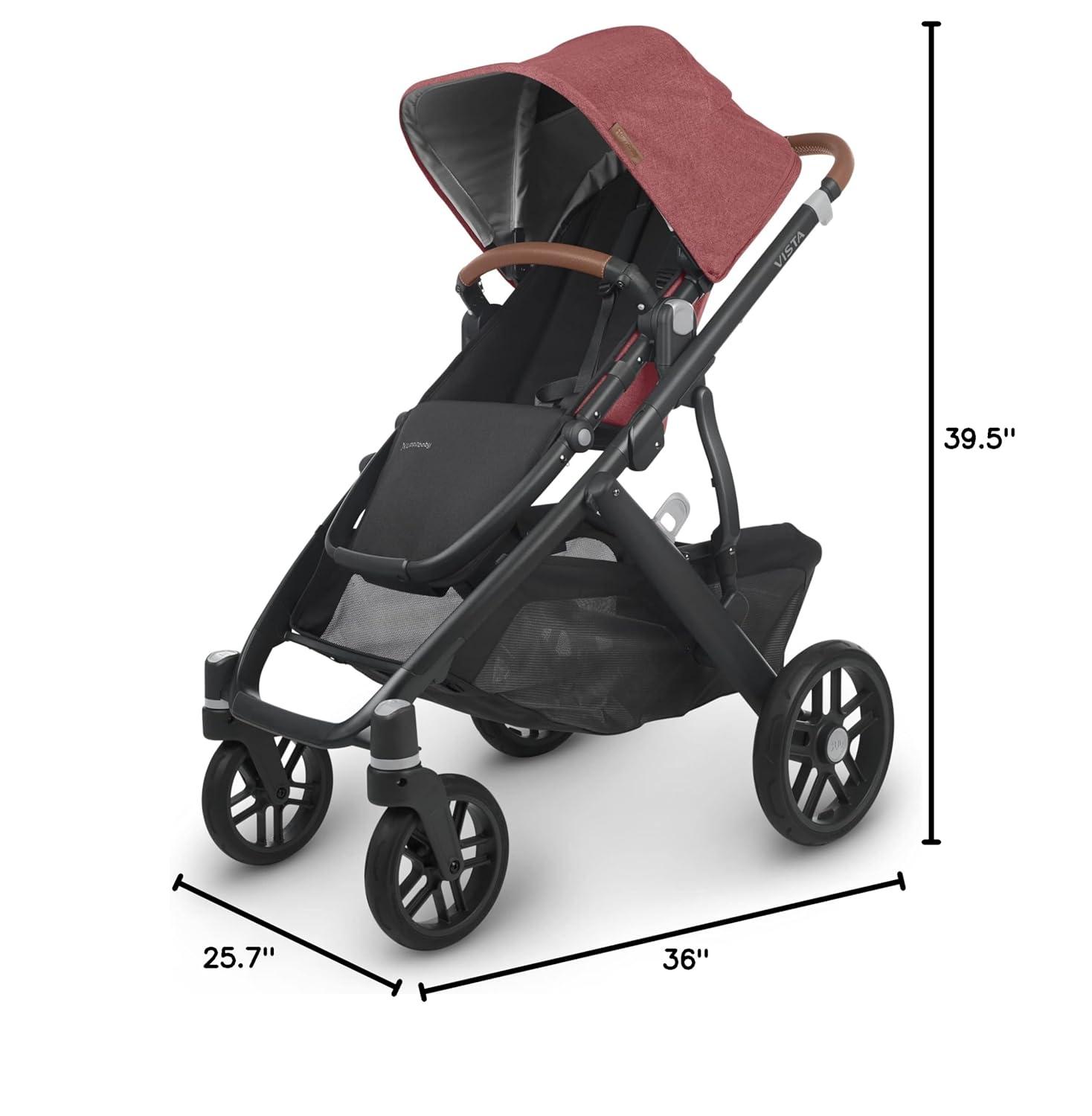 Green Mélange All-Terrain Bassinet Stroller with Leather Accents