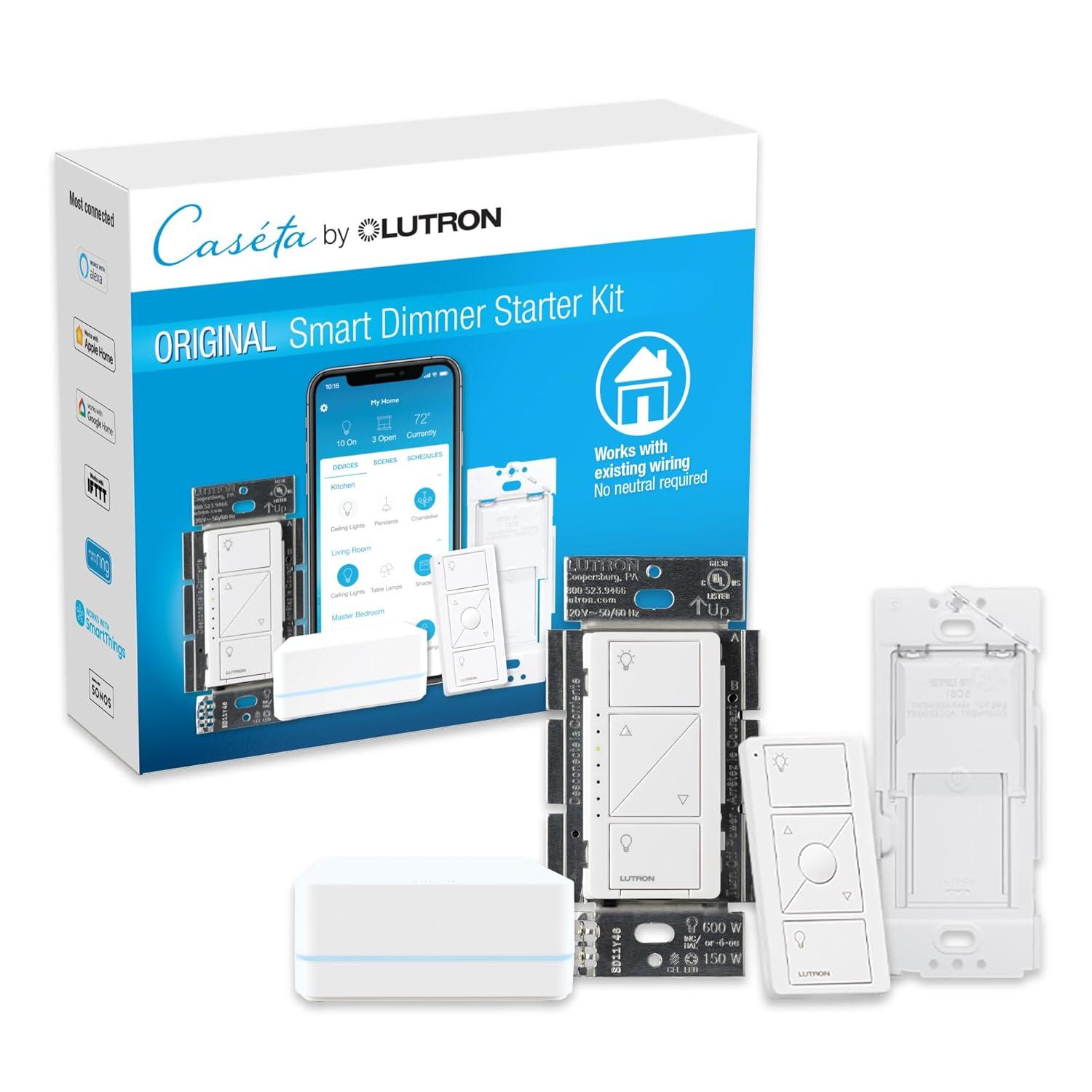 Lutron Caséta Wireless Smart Lighting Dimmer Switch Starter Kit with Caséta Smart Hub and Pico Bracket P-BDG-PKG1W-A
