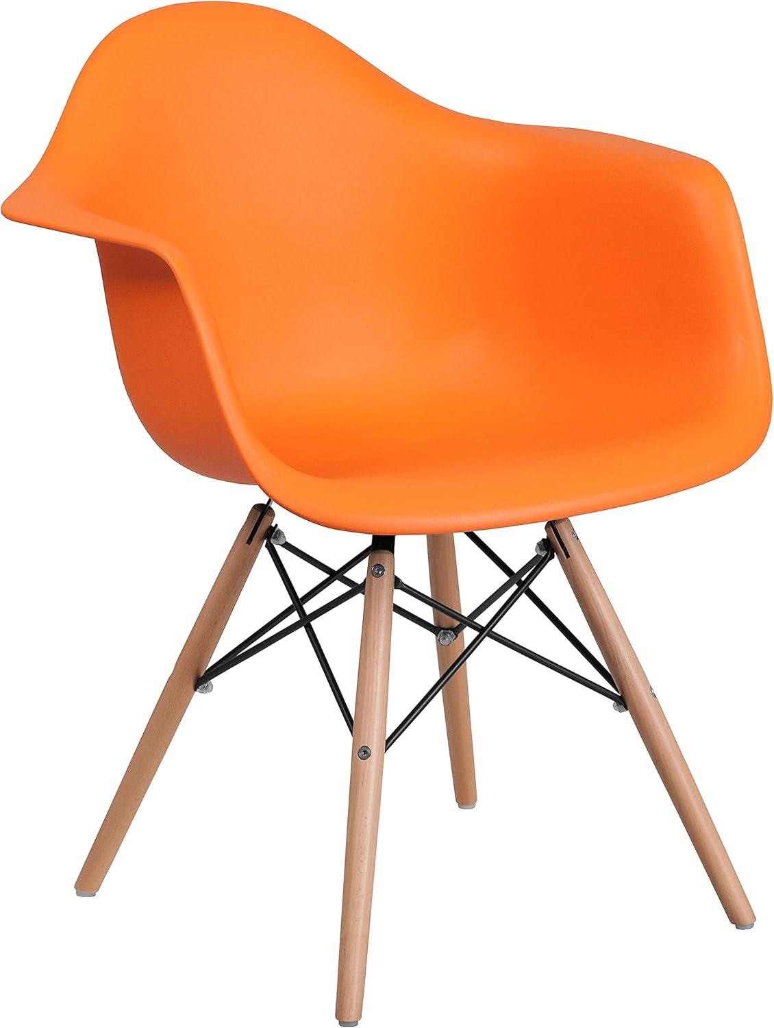 Charming Orange Polypropylene Armchair with Artistic Wooden Legs