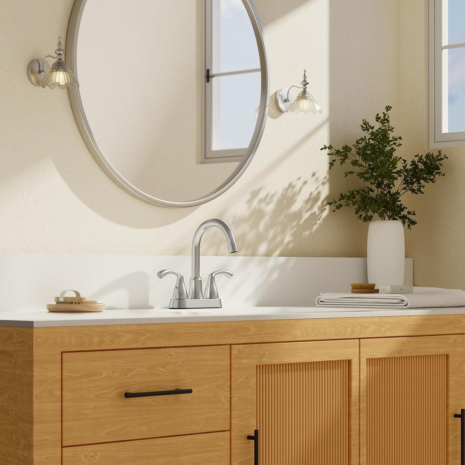 Phiestina Centerset 4 Inch 2 or 3 Holes Brushed Nickel Bathroom Faucet, Vanity Sink Faucet with 360 Swivel Spout, Metal Pop-up Drain and Water Supply Lines, JC180-BN