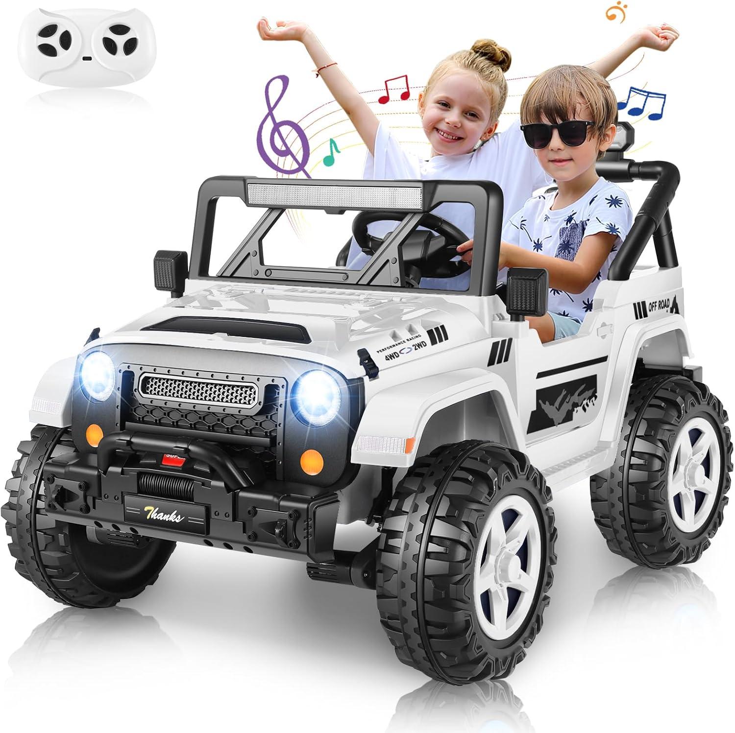 Ancheer 24V 4WD//2WD Ride On Jeep Truck,2 Seater Kids UTV With 4X200w Powerful Engine,Remote Control,Bluetooth,20 Wide Seat,Vehicles for Kids Toddlers