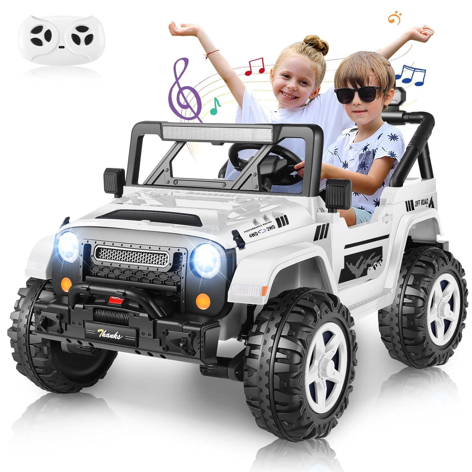 Ancheer 24V 4WD//2WD Ride On Jeep Truck,2 Seater Kids UTV With 4X200w Powerful Engine,Remote Control,Bluetooth,20 Wide Seat,Vehicles for Kids Toddlers