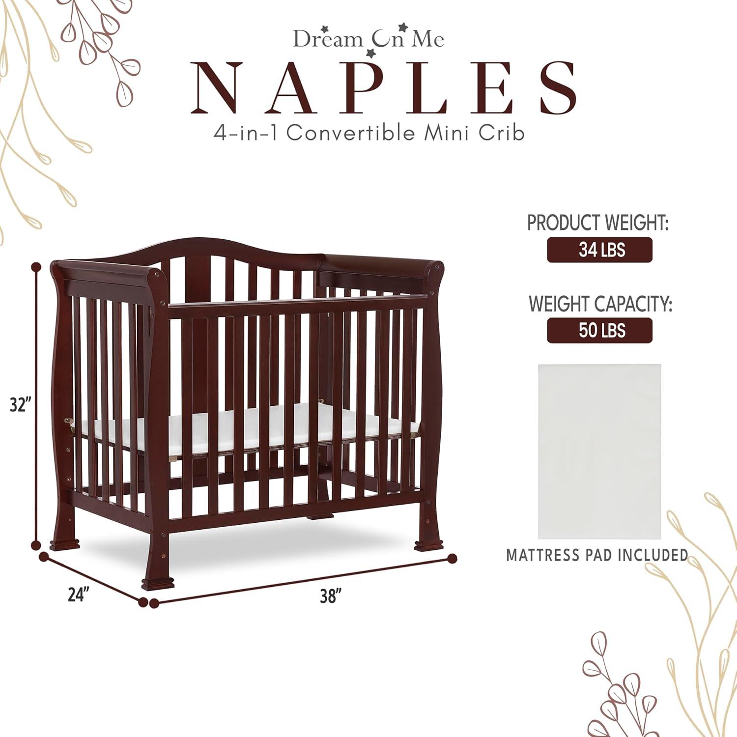 Espresso 4-in-1 Convertible Mini Crib with Mattress Pad