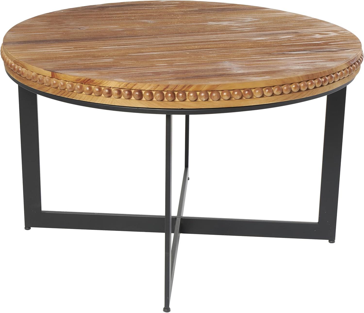 DecMode 30" x 16" Brown Wood Beaded Coffee Table with Metal X-Shaped Base, 1-Piece