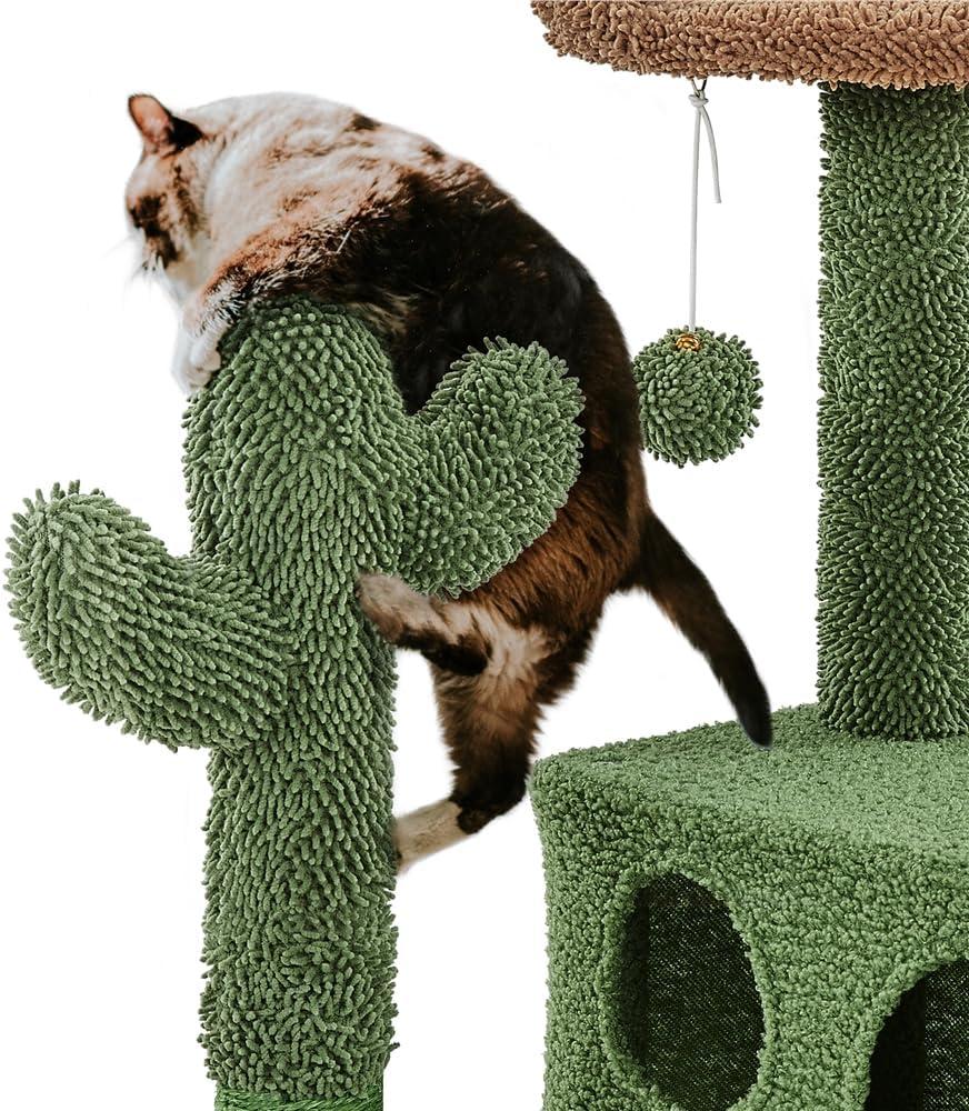 Gaetanina Cactus Cat Tree, 54.5In Cat Tower For Indoor Cats, Multi-Level Cat Condo With Scratching Posts, Ramp, Perch, Platform & Hanging Ball, Cat Furniture Activity Center For Kitten House Play