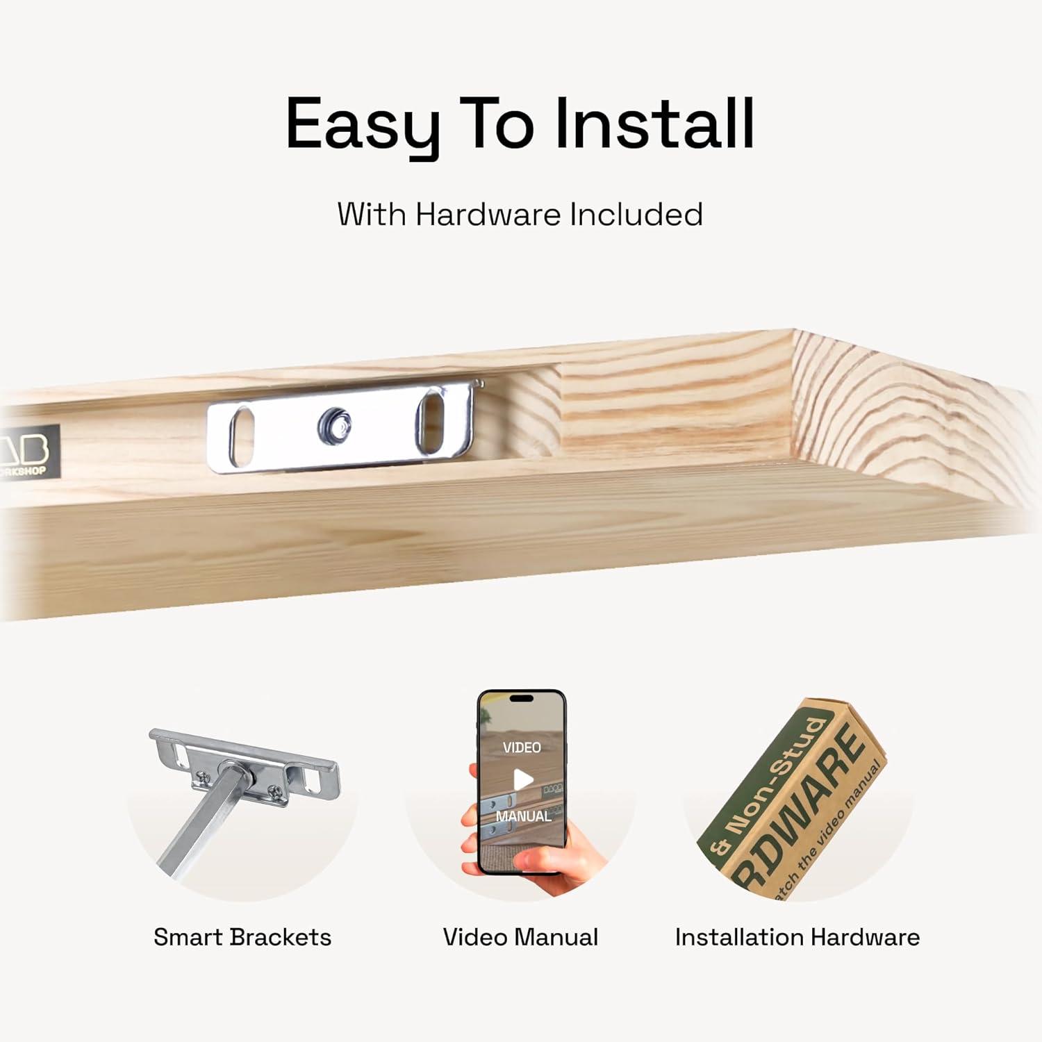 Baobab Workshop Solid Wood Floating Shelves, Wooden Shelves for Wall (Set of 2)