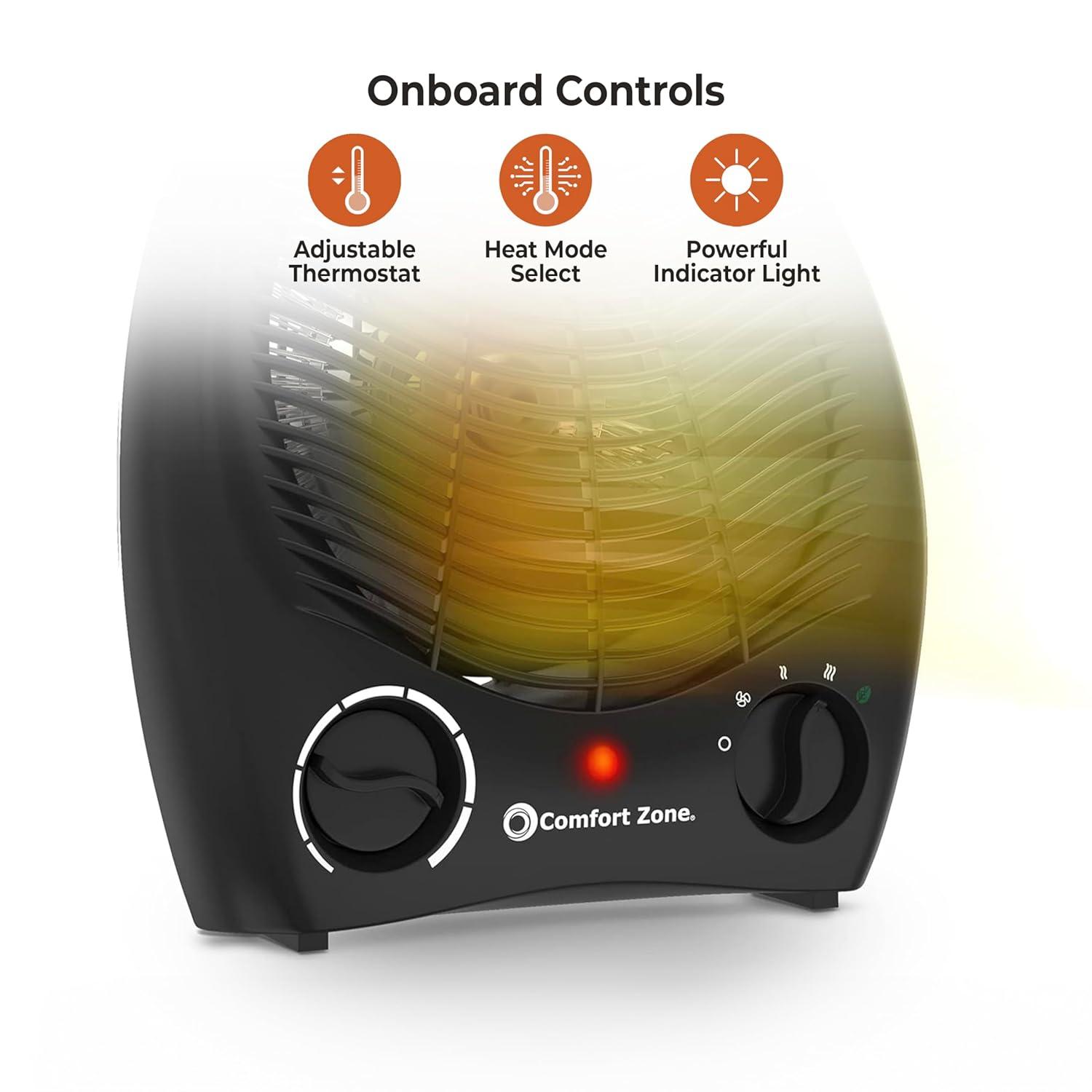 Comfort Zone Fan-Forced Portable Space Heater with Thermostat, Black