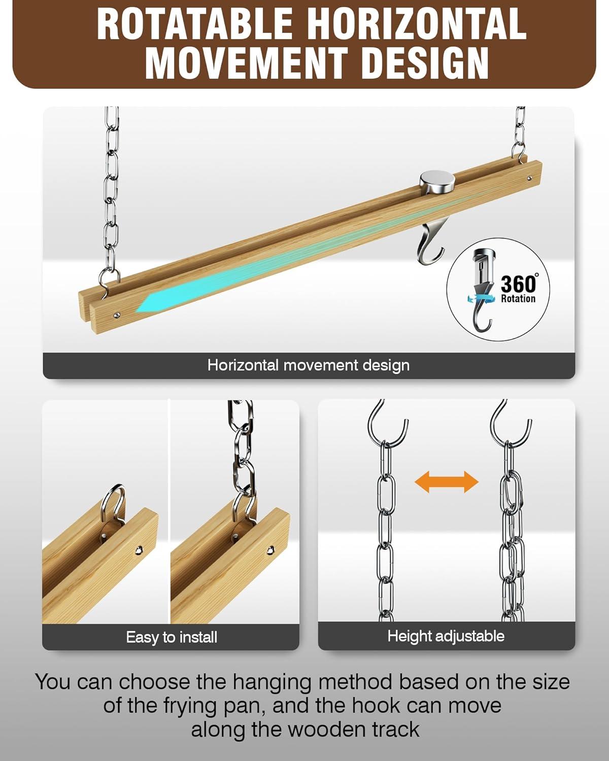 Standard, Single Bar, 36-Inch Ceiling Mounted Wooden Pot Rack, Brown