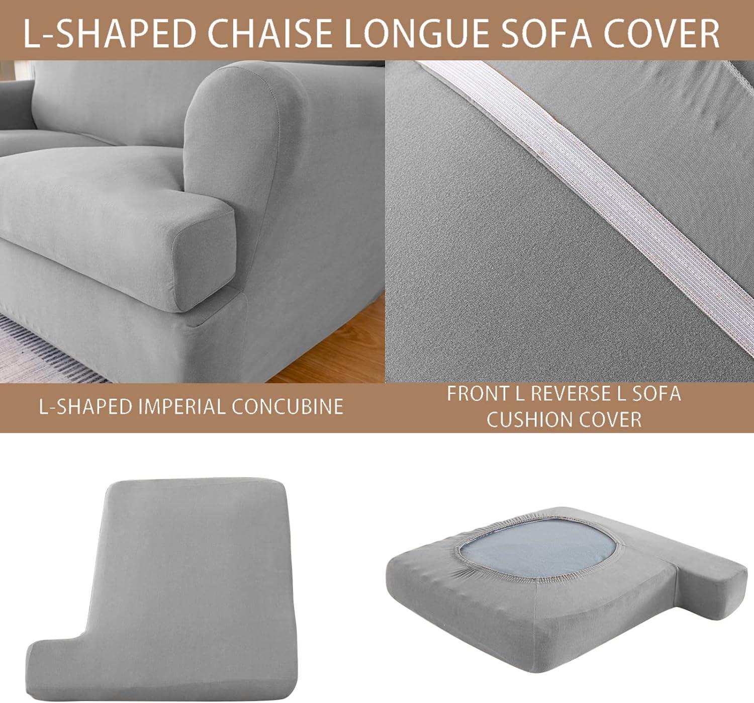 Light Grey Stretchable T Cushion Sofa Slipcover Set