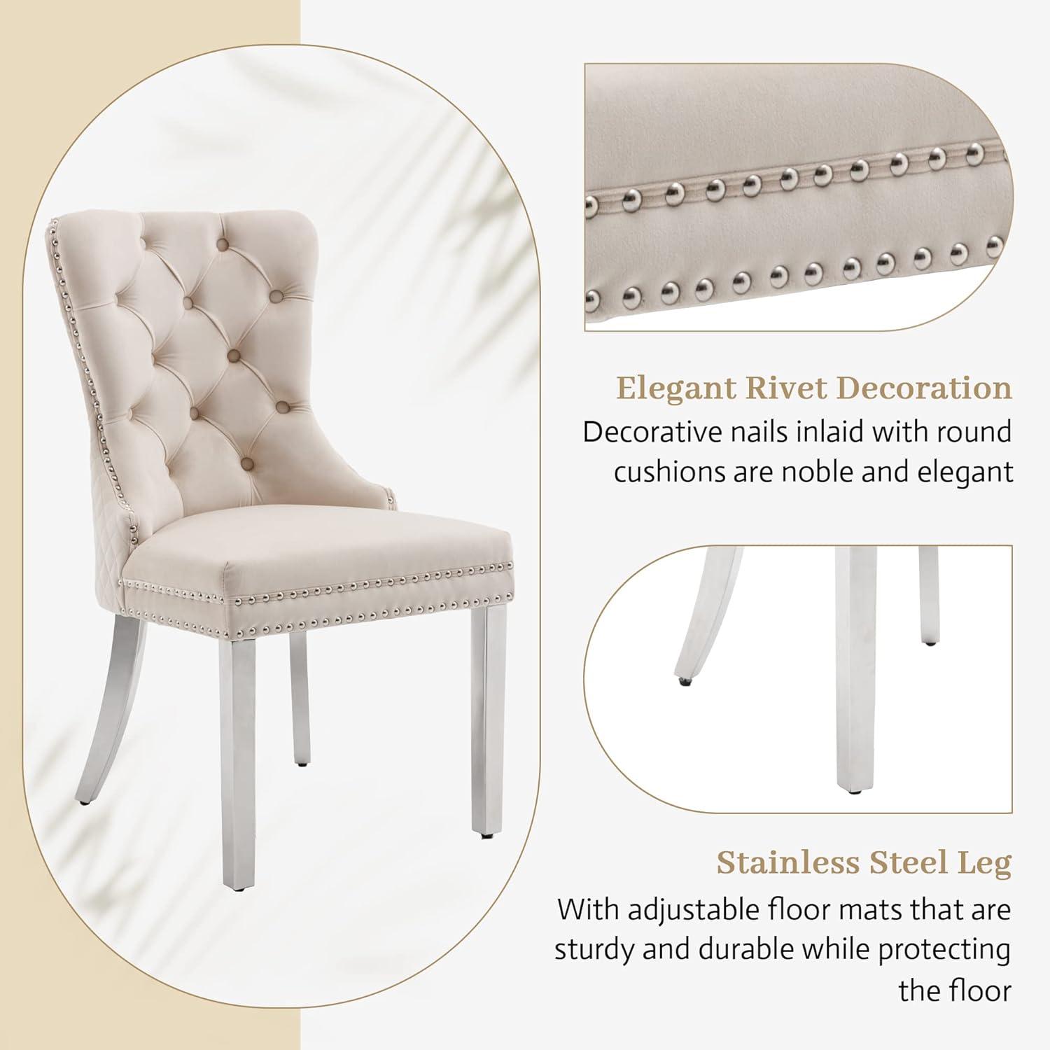 KCC Velvet Dining Chairs Set of 2, Upholstered High-end Tufted Dining Room Chair with Nailhead Back Ring Pull Trim Solid Wood Legs, Nikki Collection Modern Style for Kitchen, Black