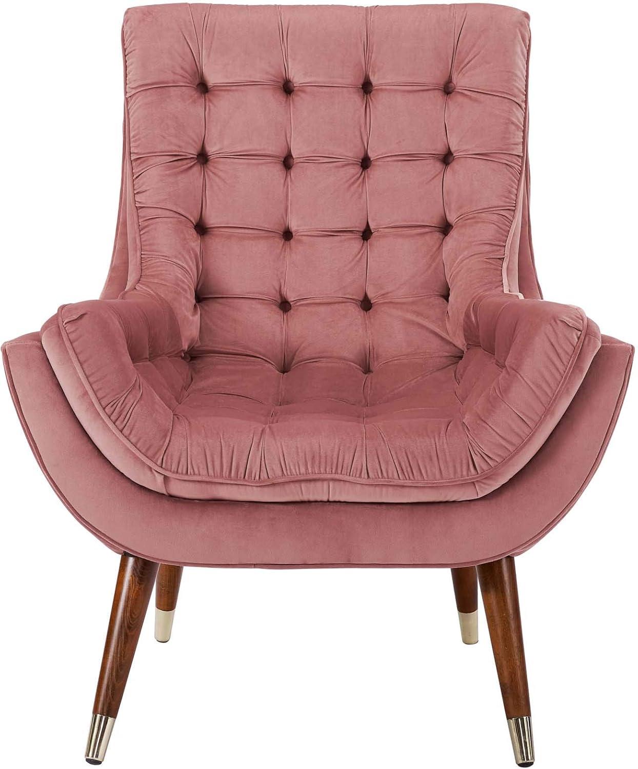 Modway Suggest Button Tufted Performance Velvet Lounge Chair in Dusty Rose
