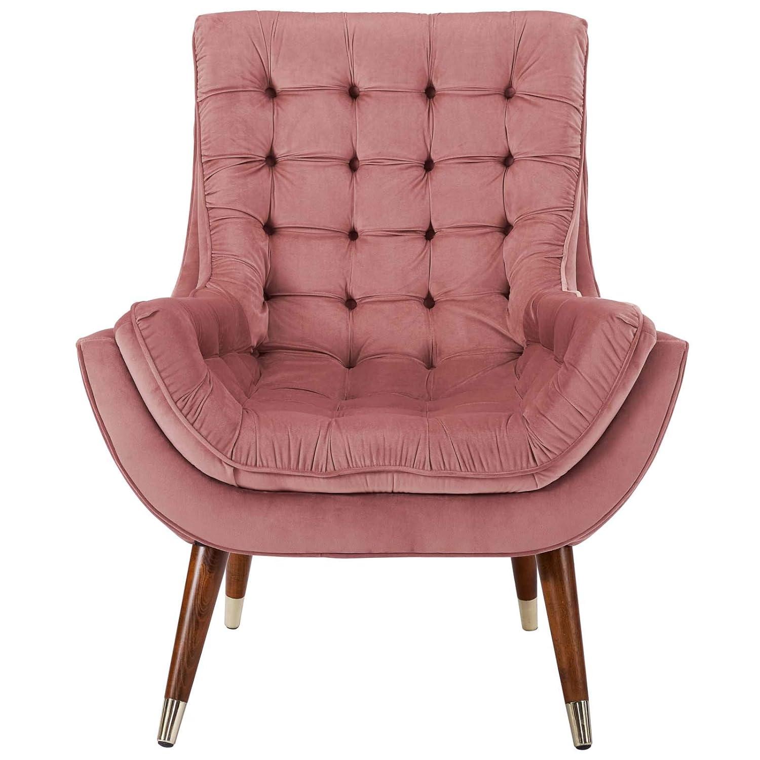 Modway Suggest Button Tufted Performance Velvet Lounge Chair in Dusty Rose