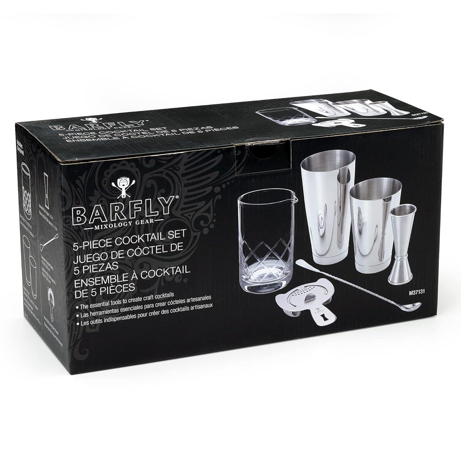 Barfly 6 Piece Essential Deluxe Mixing Cocktail Kit, Stainless Steel