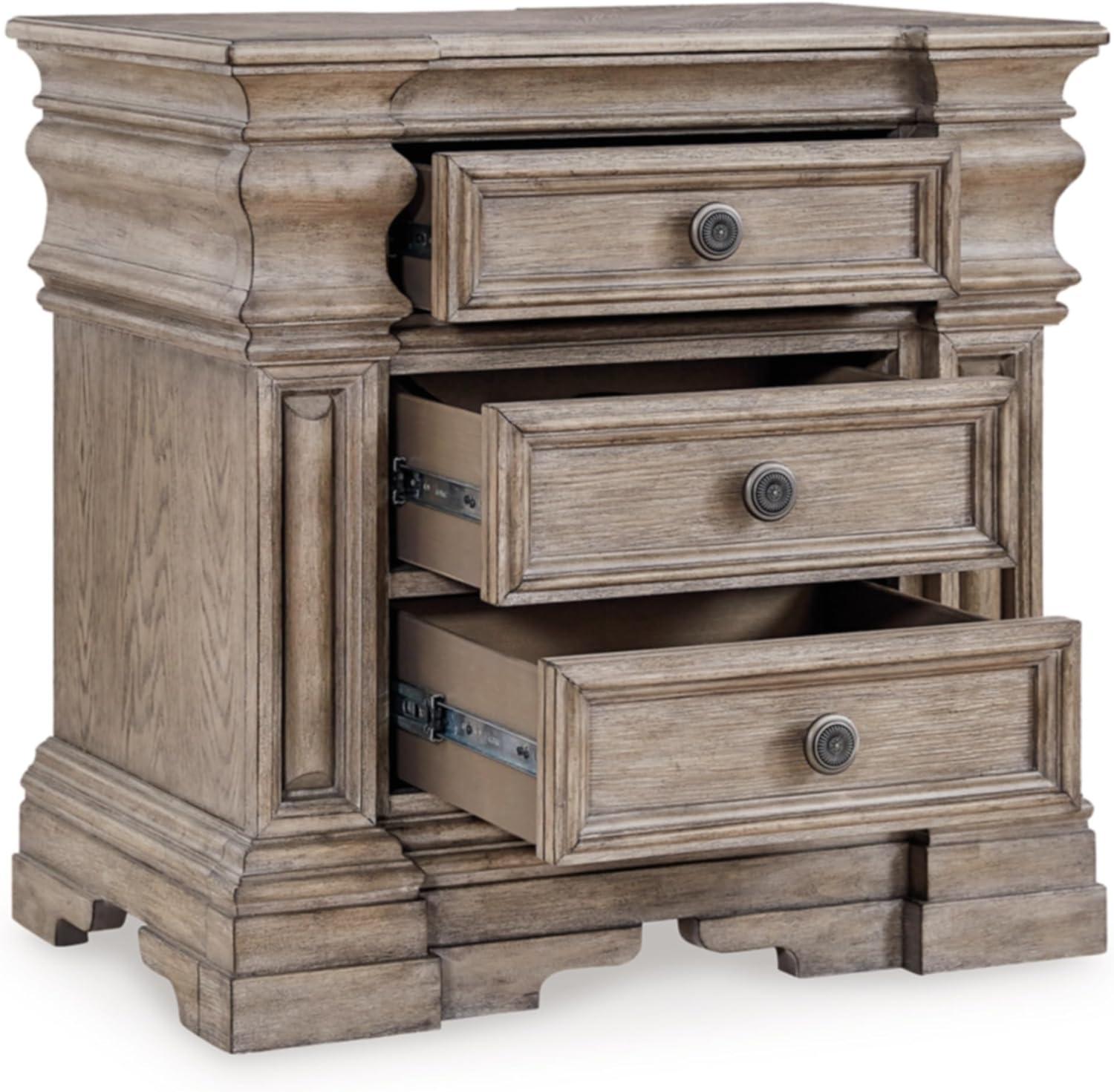 Light Grayish Brown Traditional 3-Drawer Nightstand with USB Charging