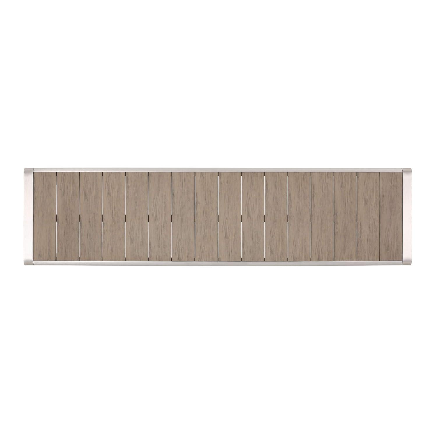 GDF Studio Crested Bay Outdoor Aluminum and Faux Wood Bench, Natural and Silver