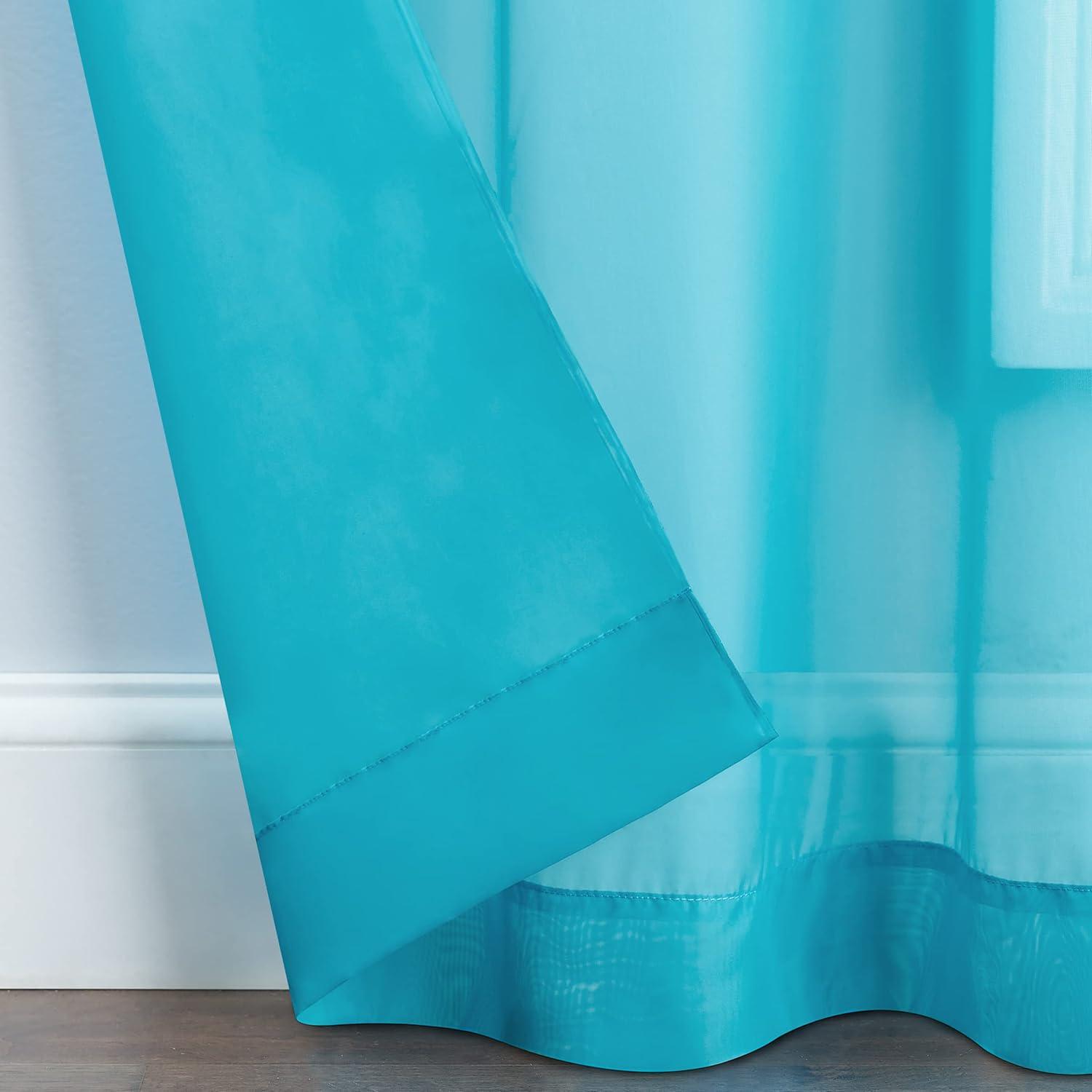 Pairs to Go Victoria Voile Modern Sheer Rod Pocket Window Curtains for Living Room (2 Panels), 59 in x 84 in, Turquoise