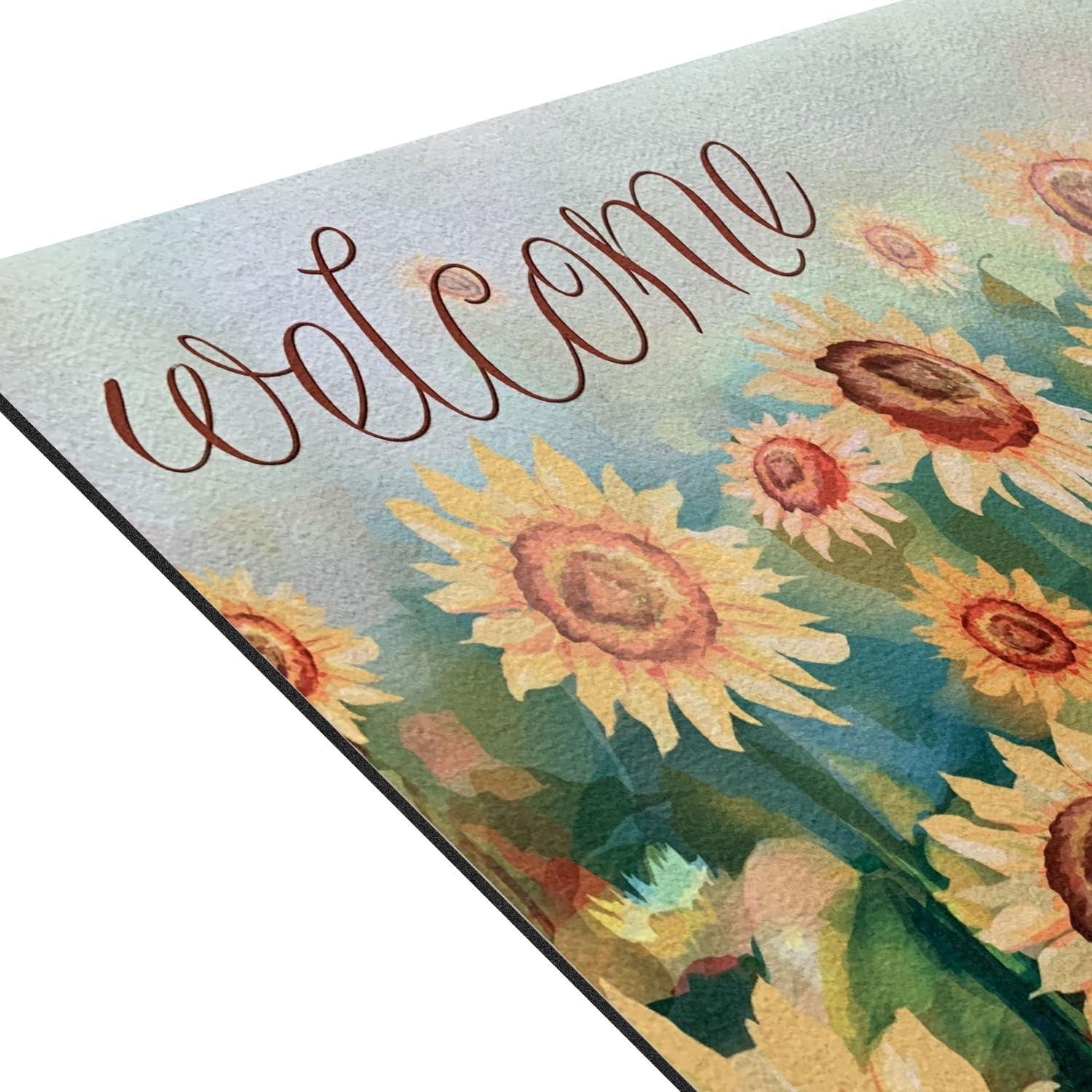 Achim Welcome Rubber Outdoor Doormat, Sunflower Field, 18" x 30"