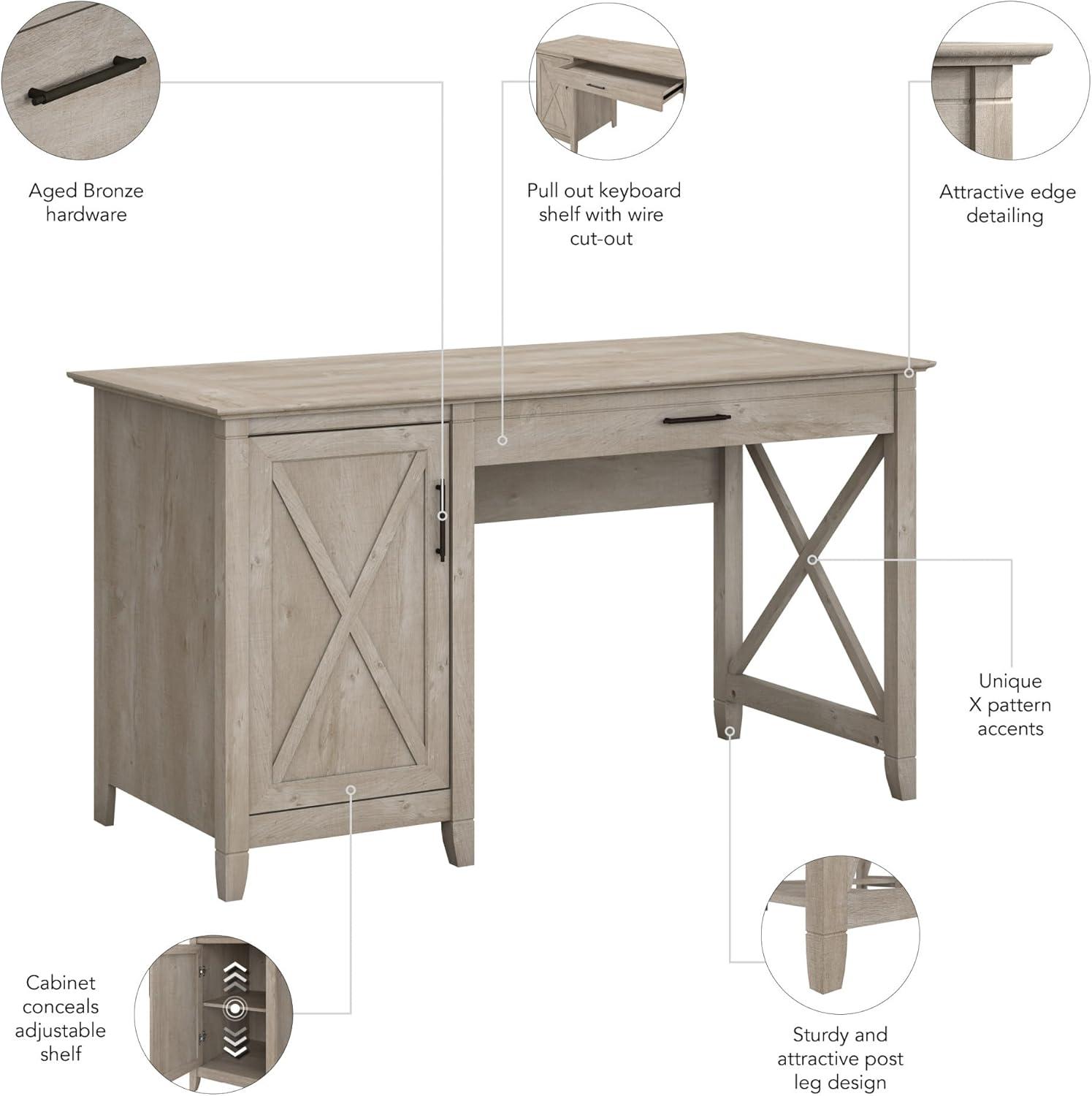Bush Furniture Key West 54" Computer Desk with Storage, Washed Gray