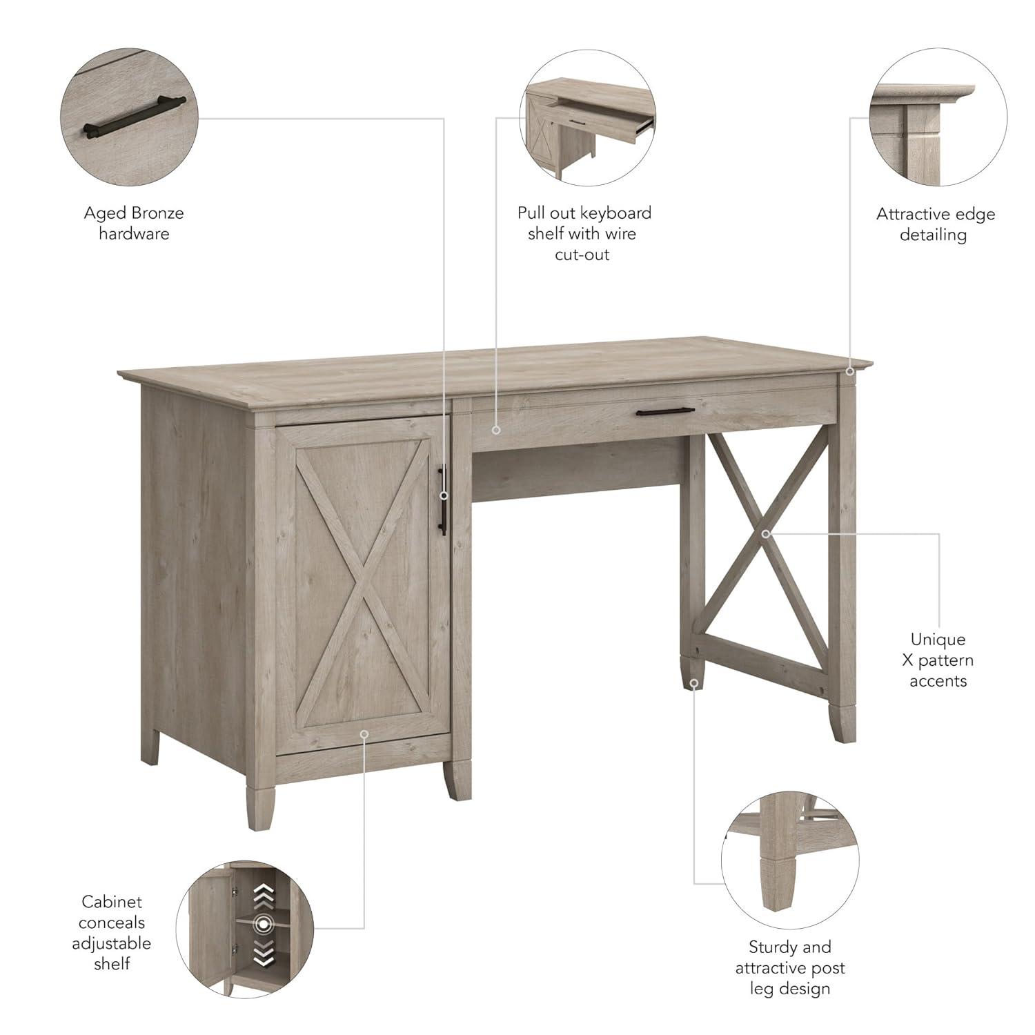 Bush Furniture Key West 54" Computer Desk with Storage, Washed Gray