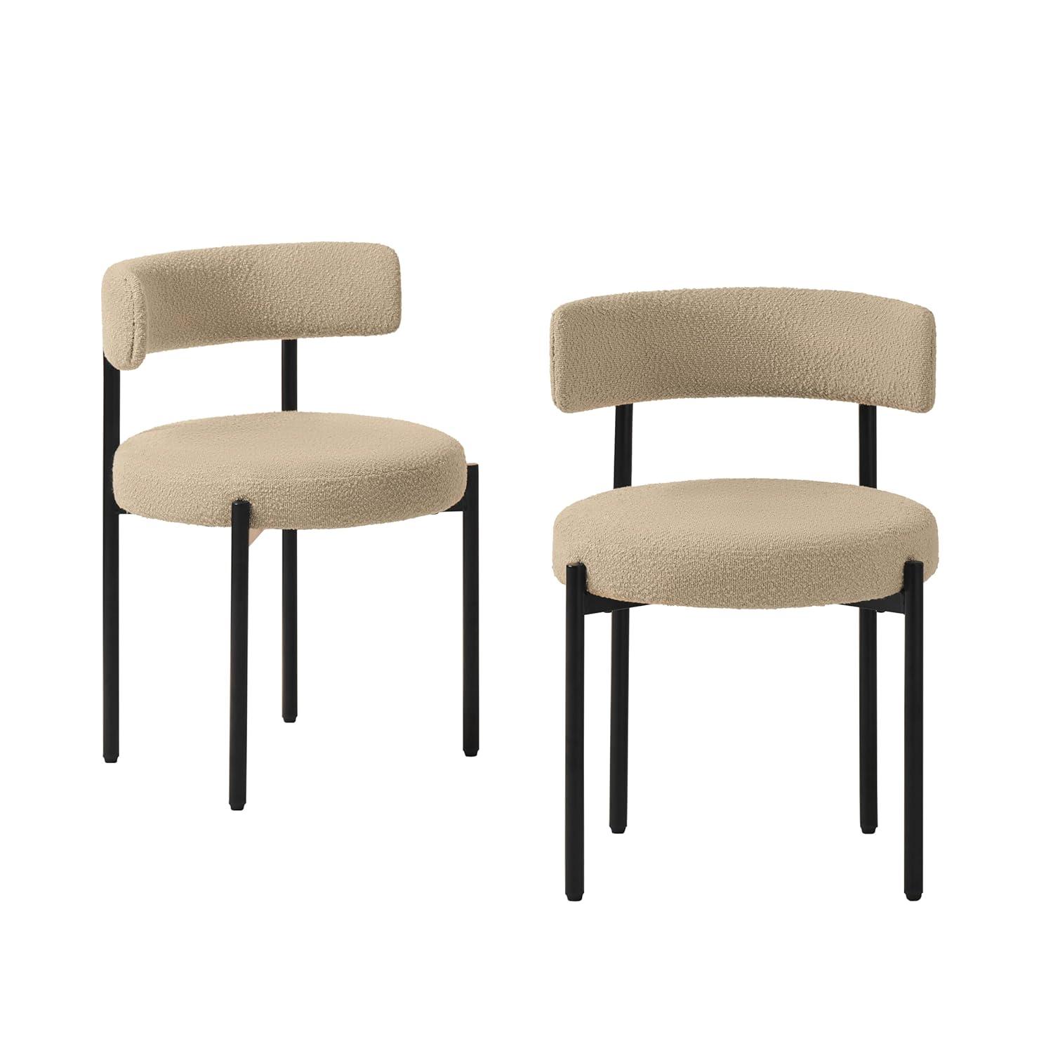 CONCETTA Dining Chairs Set of 4, Kitchen Chairs with Curved Backrest & Metal Legs, Mid Century Modern Round Dining Room Chairs for Vanity, Living Room,Beige