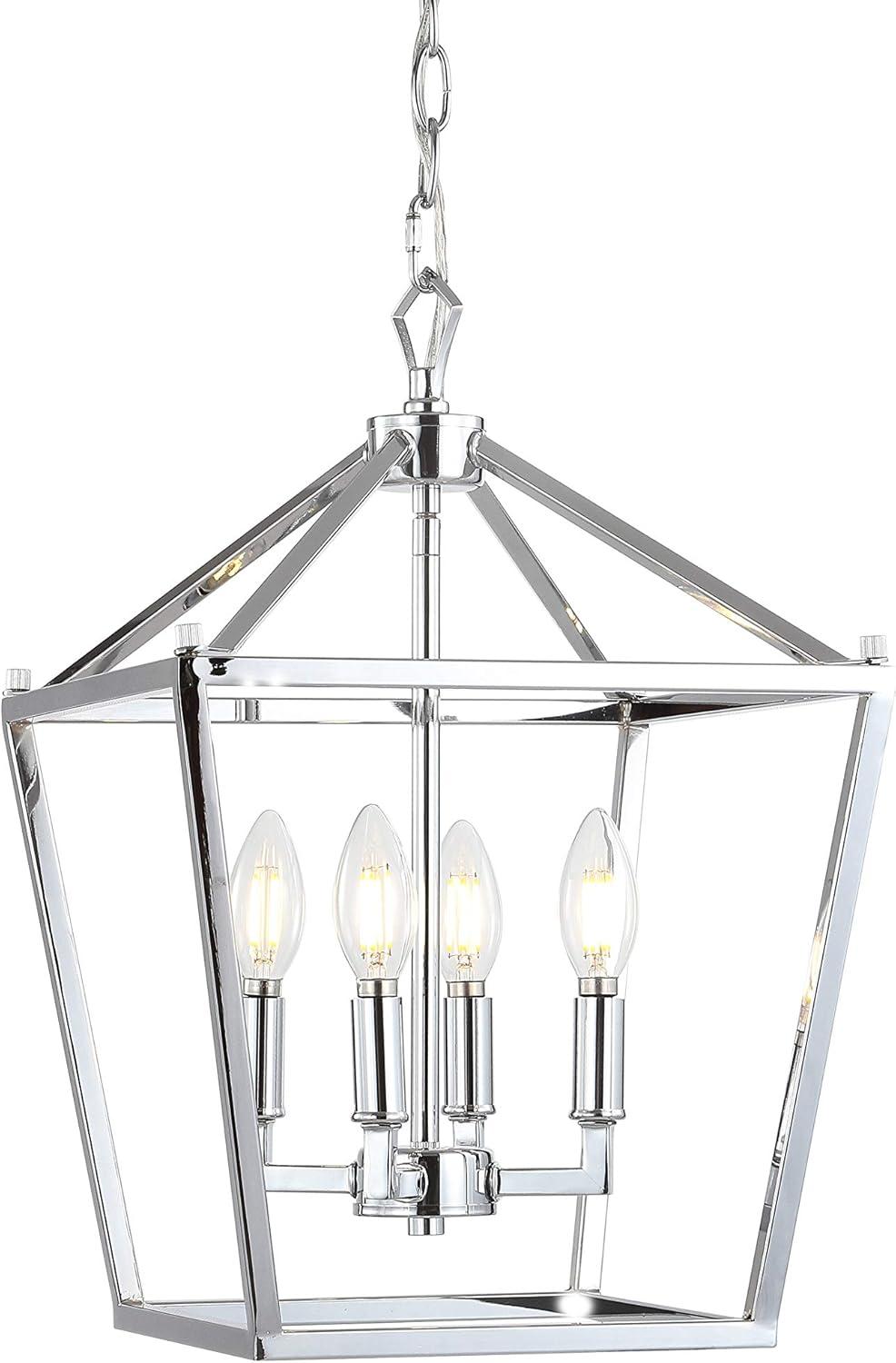 Pagoda 12" 4-Bulb Lantern Metal LED Pendant, Chrome