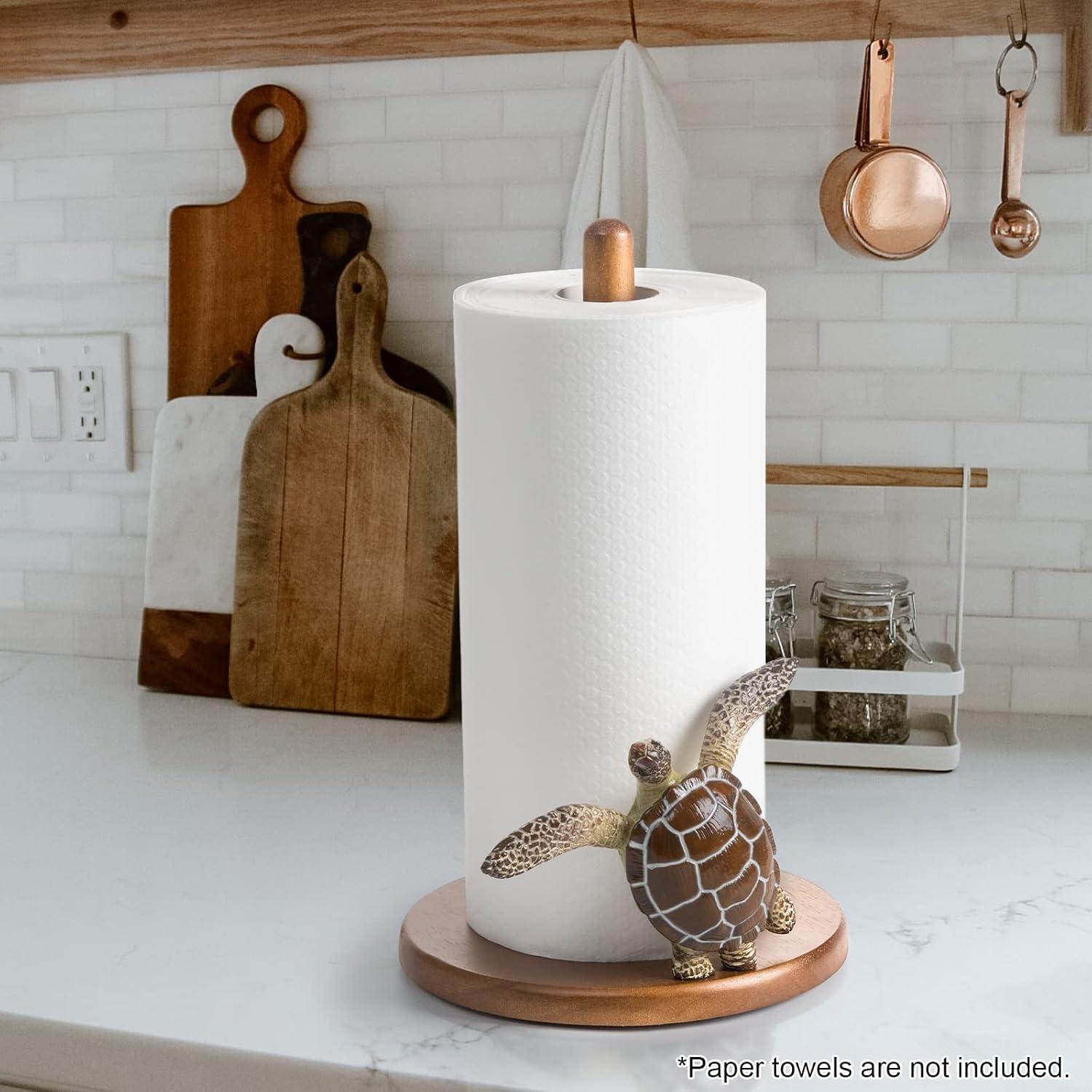 Turtle Paper Towel Holder - Decorative Paper Towel Holders Wooden Cute Decor Sea Turtle Gifts for Women Wood Kitchen Countertop Stand Unique Funny Animal Coastal Ocean Beach House Home Beachy