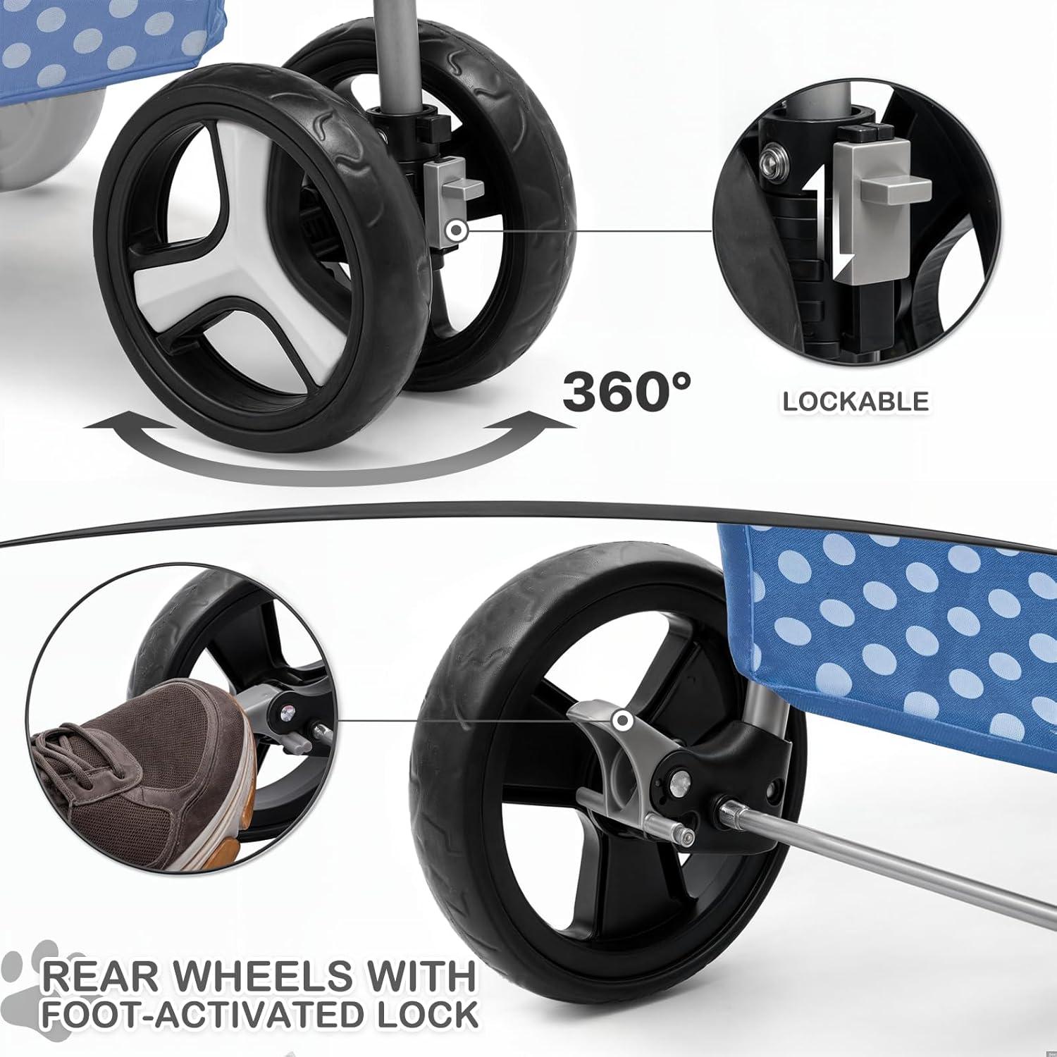 Magshion Foldable Pet Dog and Cat Stroller with Adjustable Canopy Storage Basket and Cup Holder for Small and Medium Pets