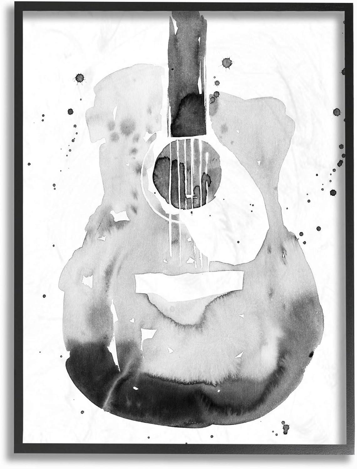 Stupell Industries Acoustic Guitar Abstract Watercolor Pattern Painting Framed Wall Art by Annie Warren, 11" x 14", Black Framed