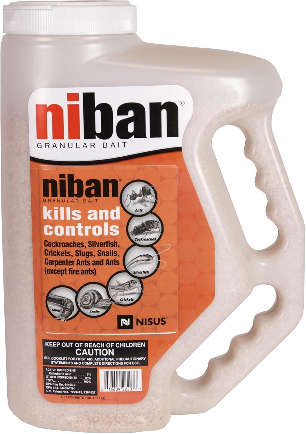 Niban Granular Insect Bait - Controls Ants, Carpenter Bees, Cockroaches & More - 4 lb. Shaker Jug by Nisus Corp.